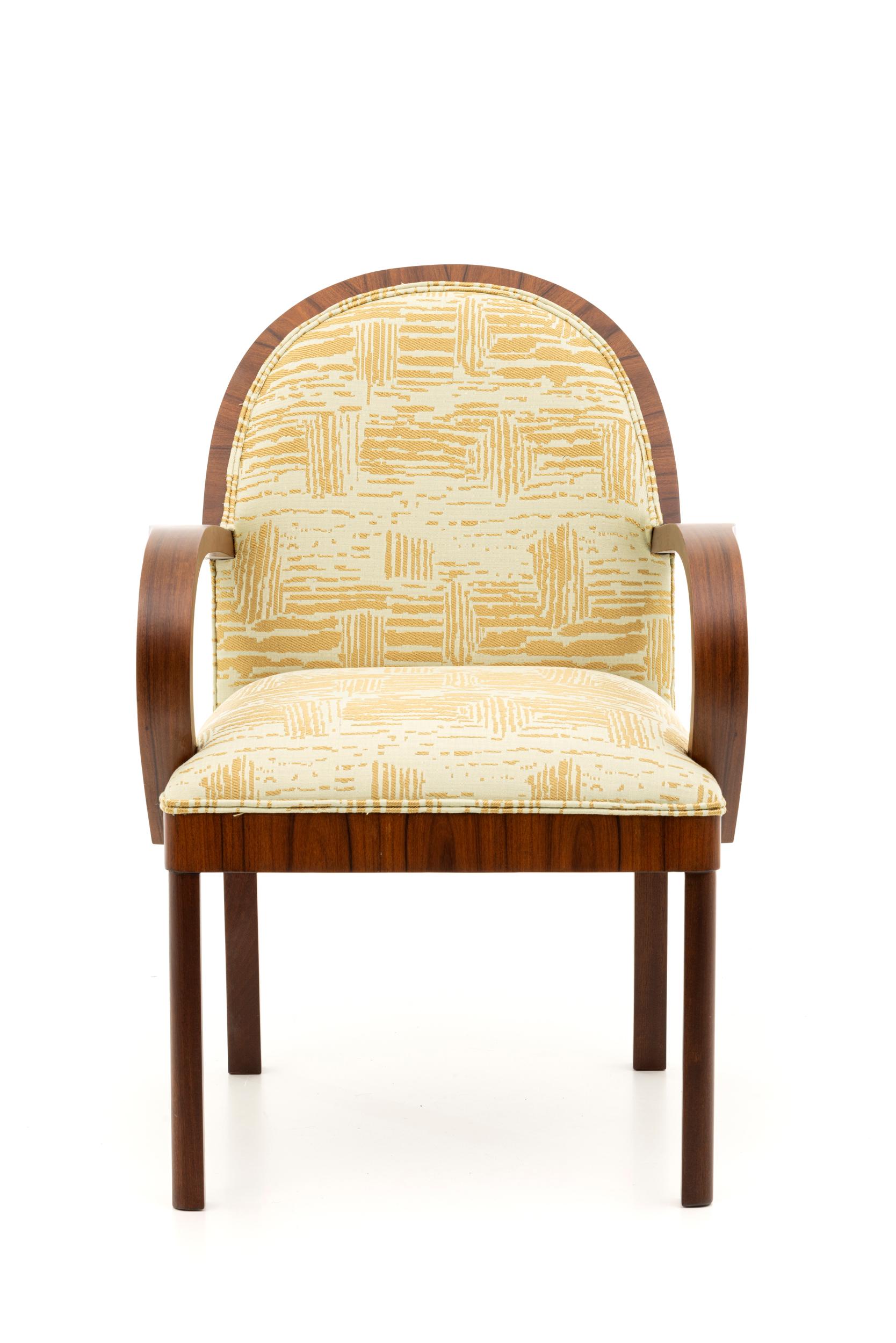 These very comfortable dining chairs were made in France in the 1930's. They have been fully restored and re-upholstered in a Le Manach made-to-order exclusive fabric in light blue and gold.

About the fabric:
At Ding Dong we prioritize using only