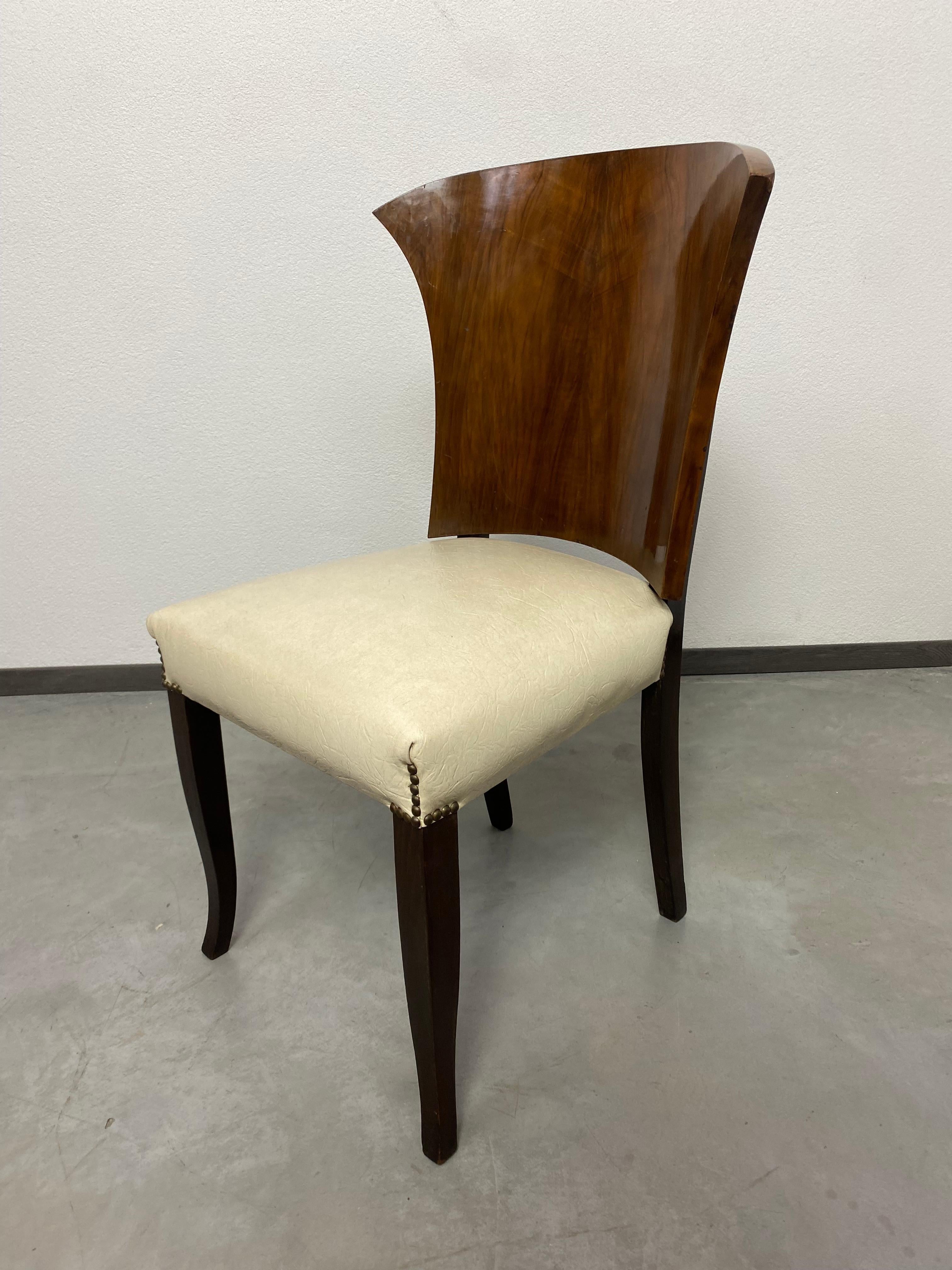 Leather French art deco dining chairs For Sale