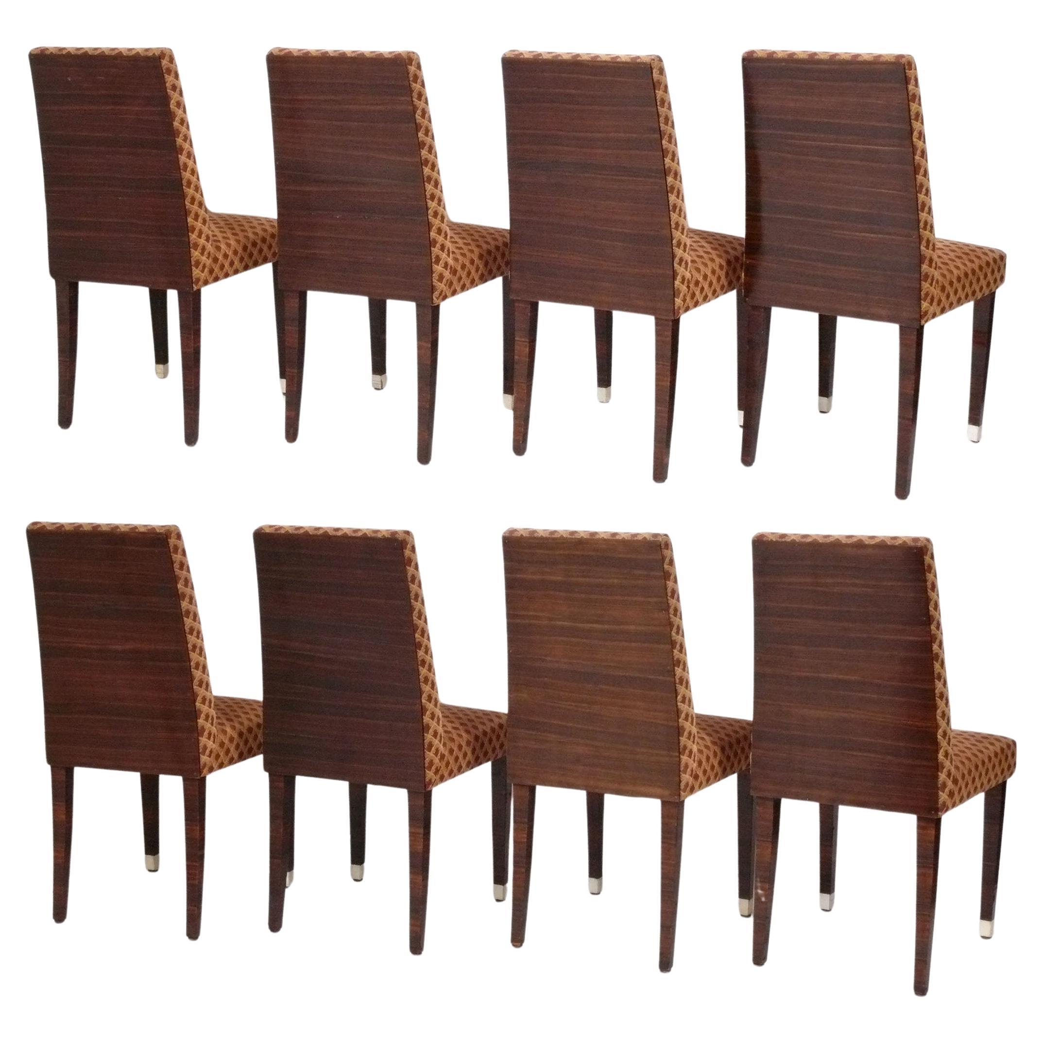 Sillas de Comedor Art Decó Francesas de Macassar Juego de Ocho Refinadas Retapizadas en venta