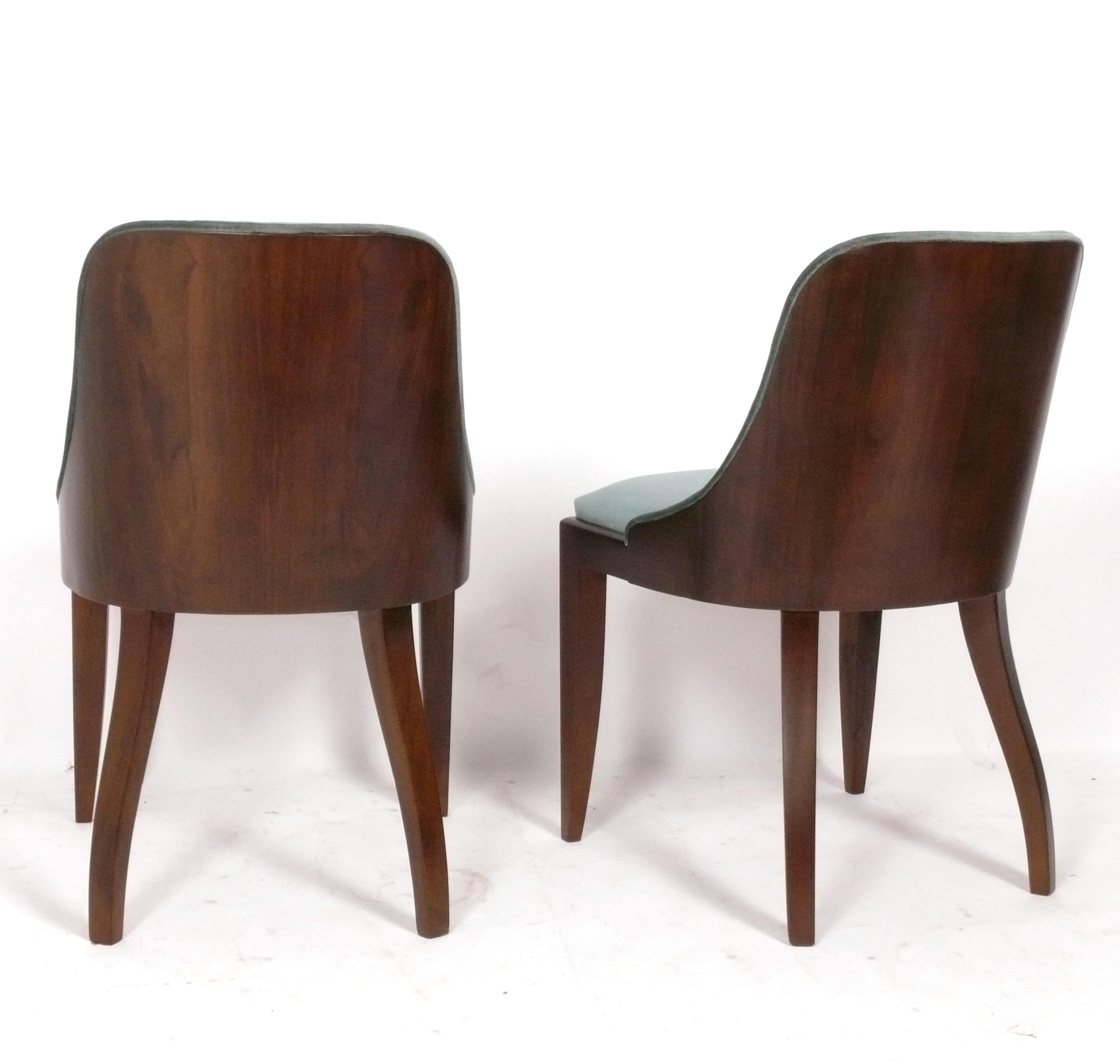 French Art Deco Dining Chairs Reupholstered in Pierre Frey Velvet In Good Condition For Sale In Atlanta, GA