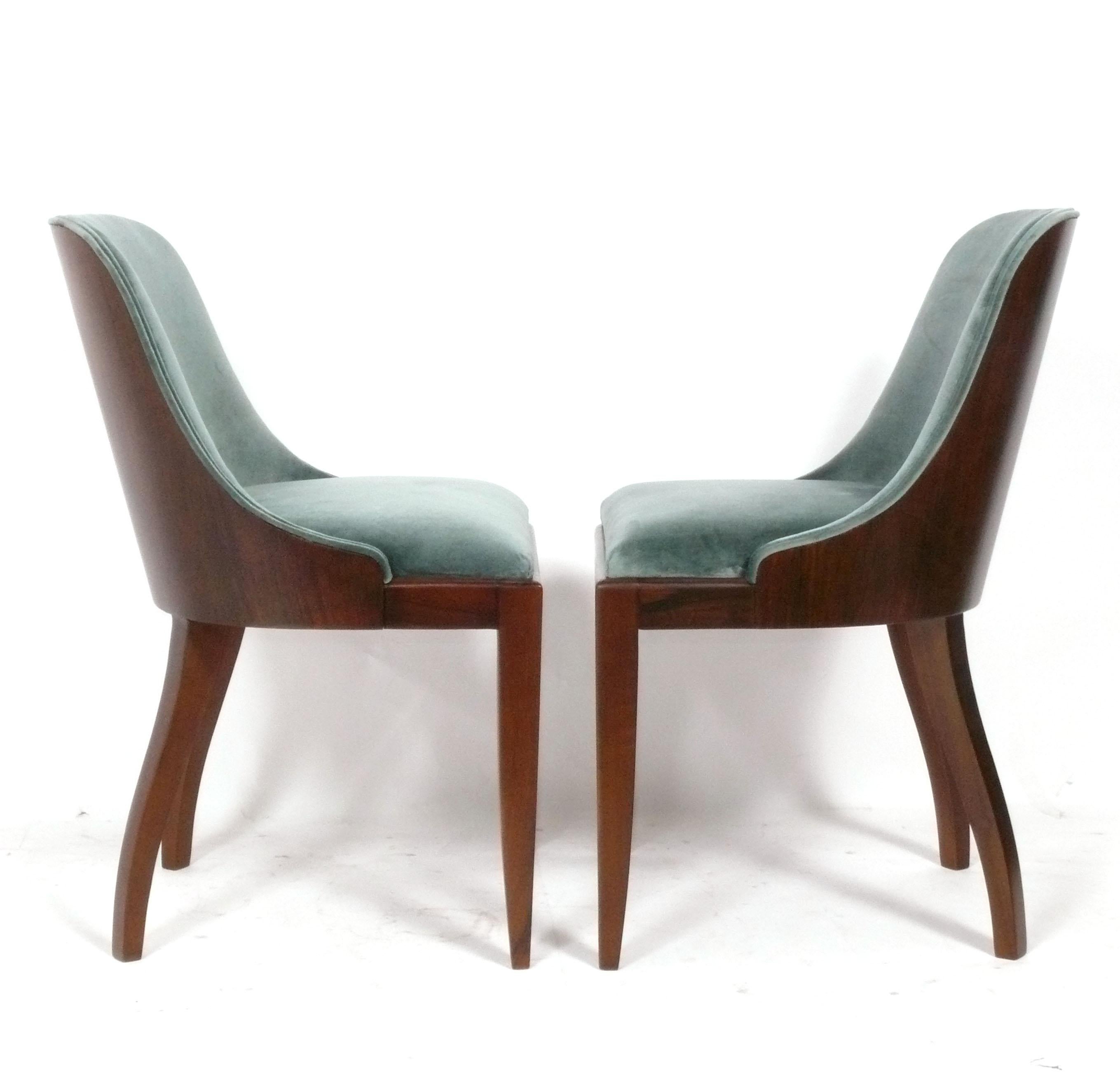Mid-20th Century French Art Deco Dining Chairs Reupholstered in Pierre Frey Velvet For Sale