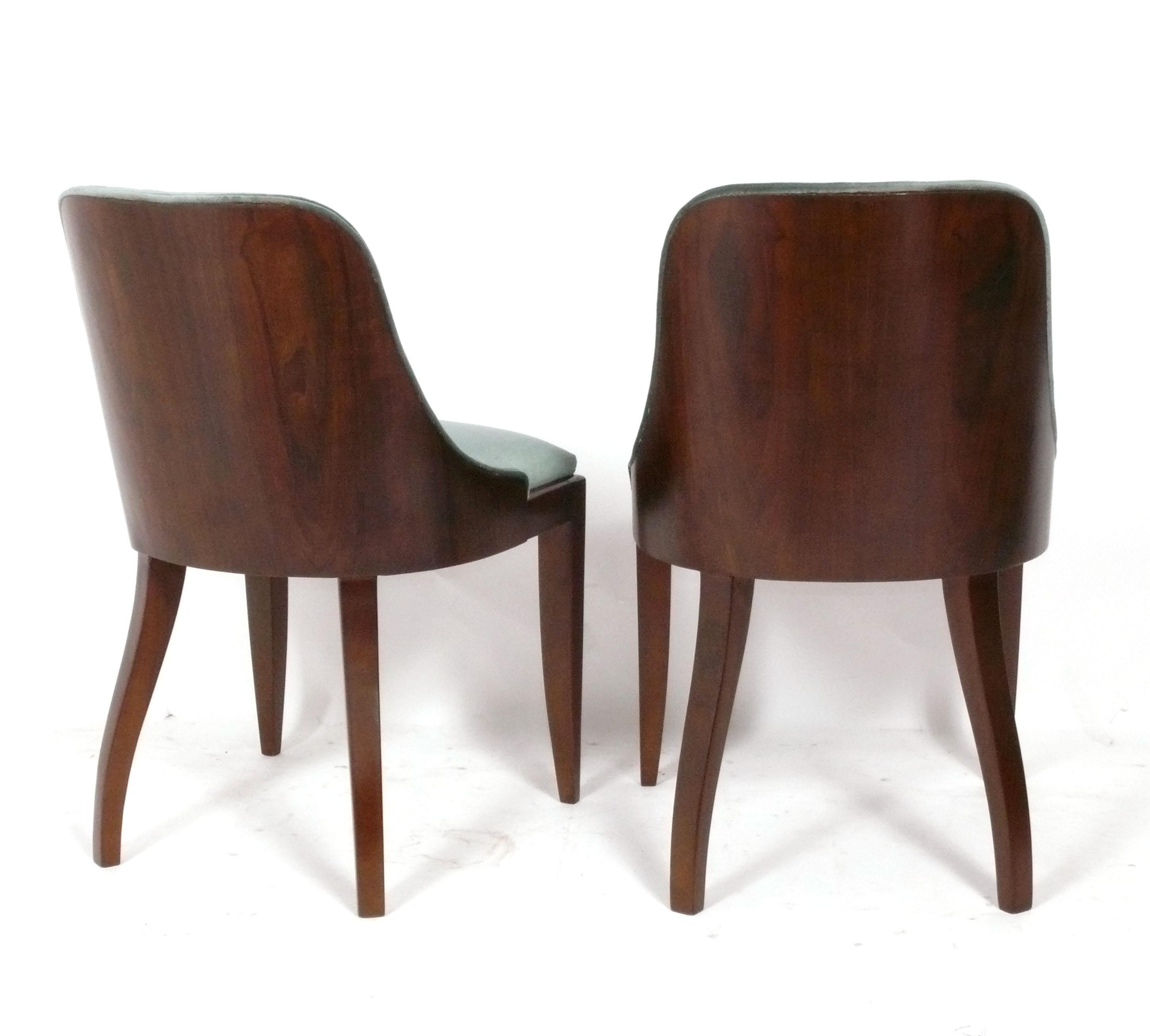 Upholstery French Art Deco Dining Chairs Reupholstered in Pierre Frey Velvet For Sale