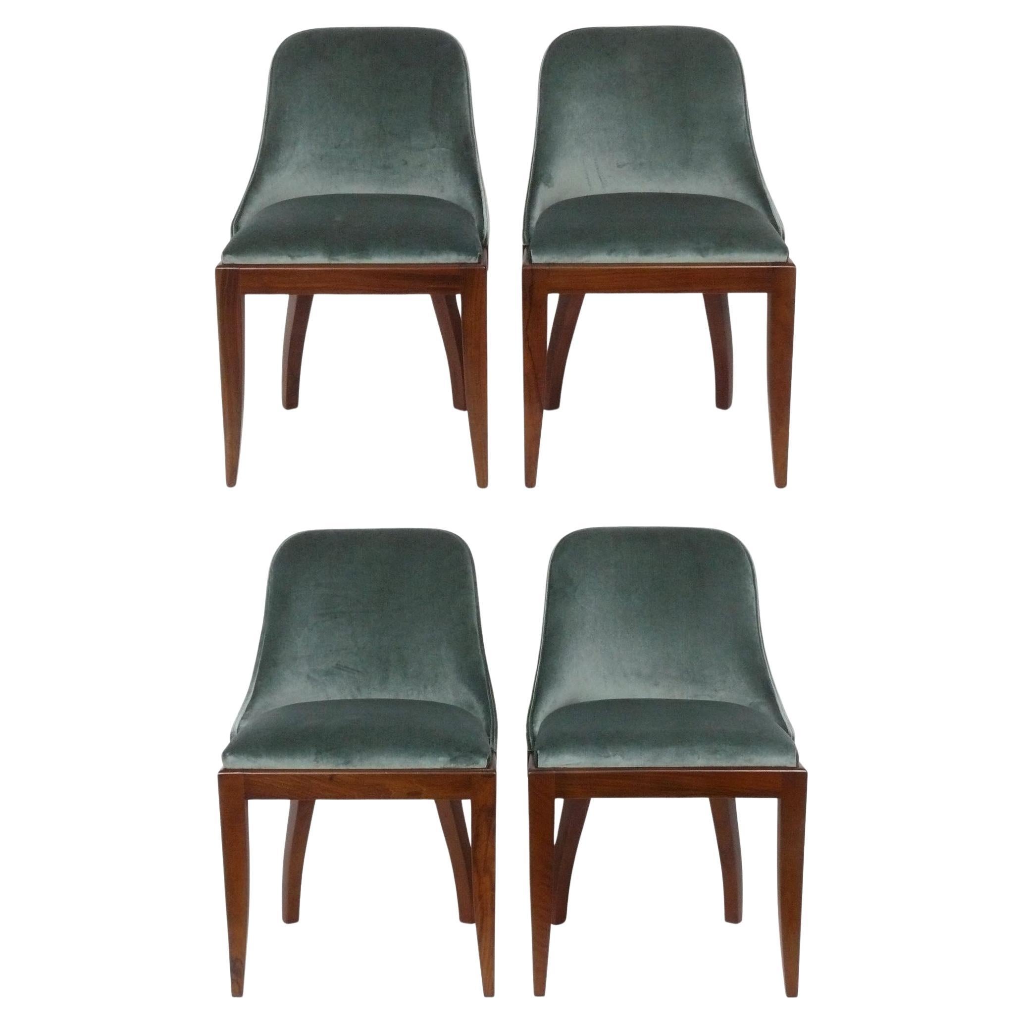 French Art Deco Dining Chairs Reupholstered in Pierre Frey Velvet For Sale