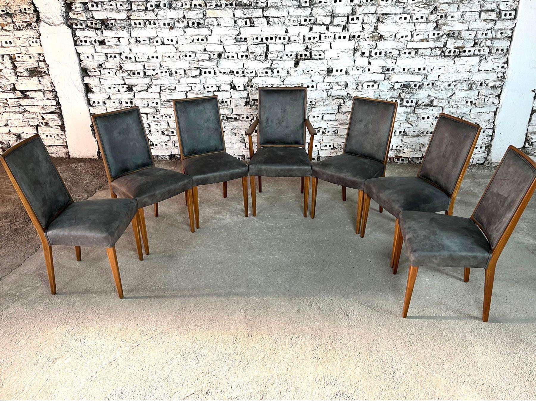 Art déco French Art Deco Dining Chairs – Set of 7 en vente