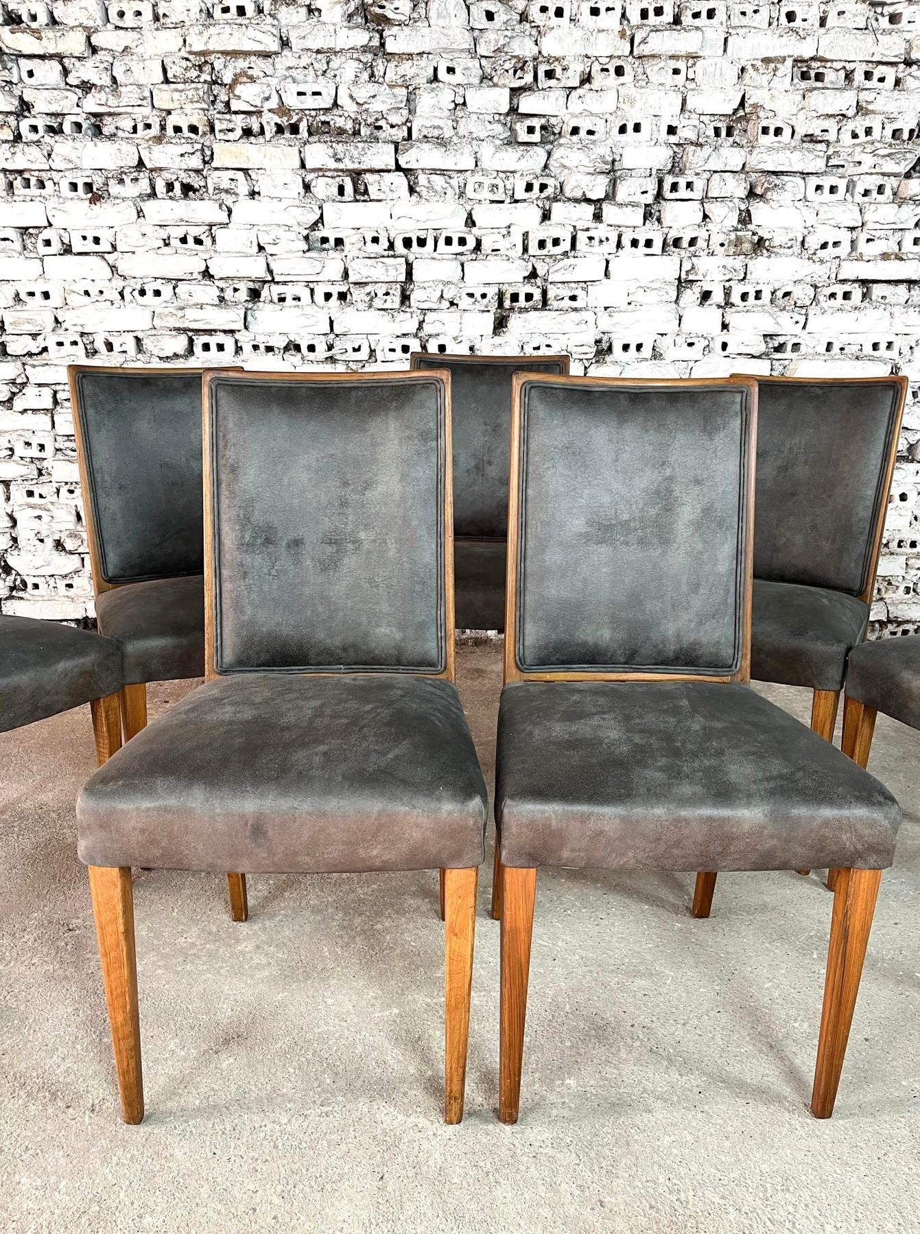 Tissu French Art Deco Dining Chairs – Set of 7 en vente