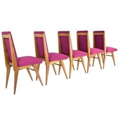Vintage French Art Deco Dining Chairs, Set of Five, 1940s