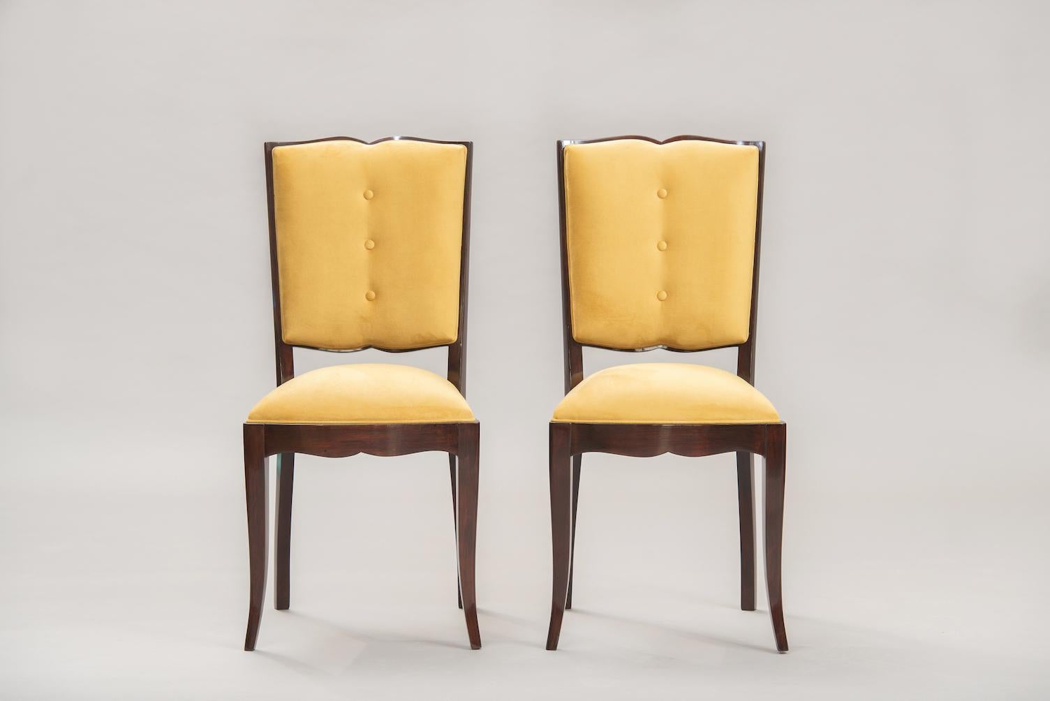 Varnished French Art Deco Dining Chairs, Set of Six For Sale