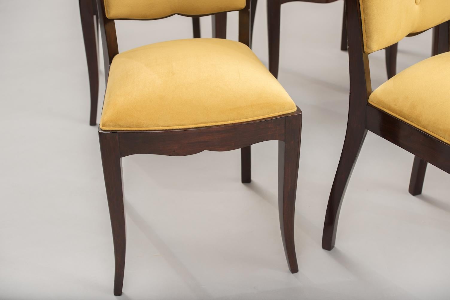Milieu du XXe siècle Chaises de salle à manger Art déco françaises, ensemble de six pièces en vente