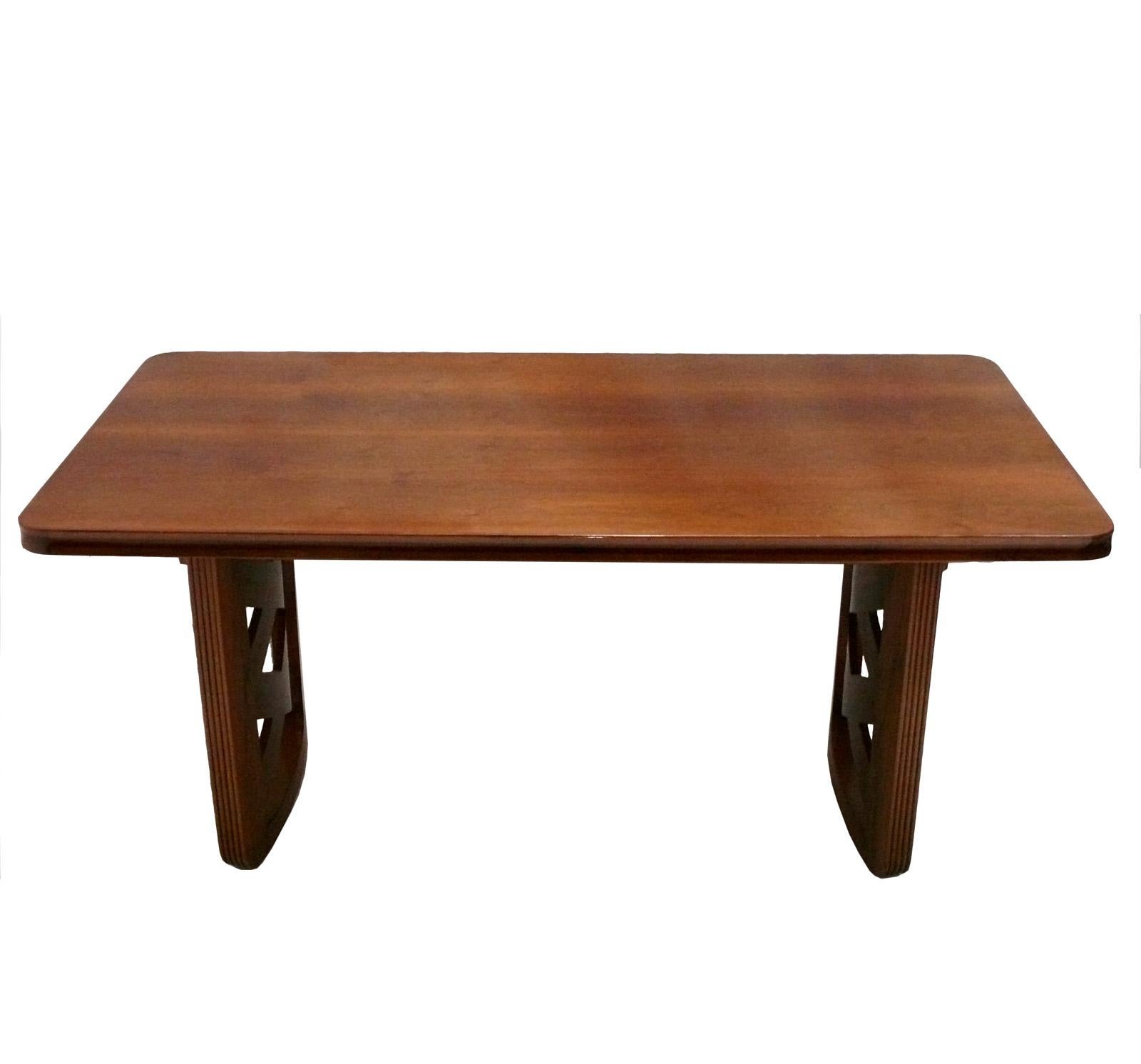 French Art Deco Style dining or library table, France, circa 1990s. This piece is a versatile size and can be used as a dining table, library table, desk, bar, or console table.