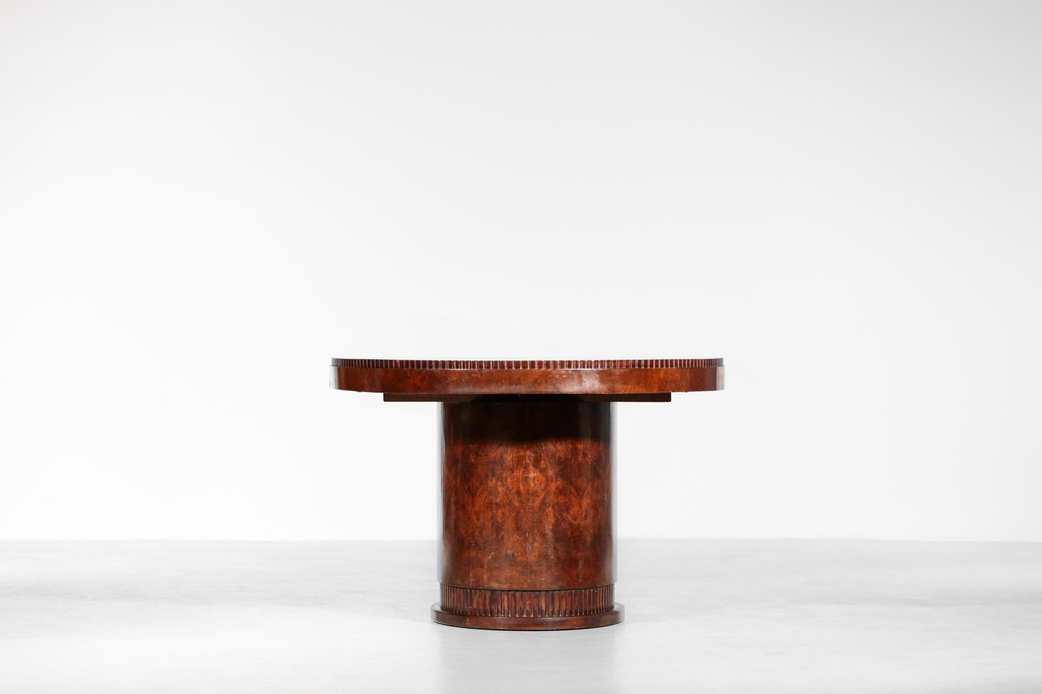 French Art Deco Dining Oval Table, Vintage 1930s Modernist Burl Wood 6