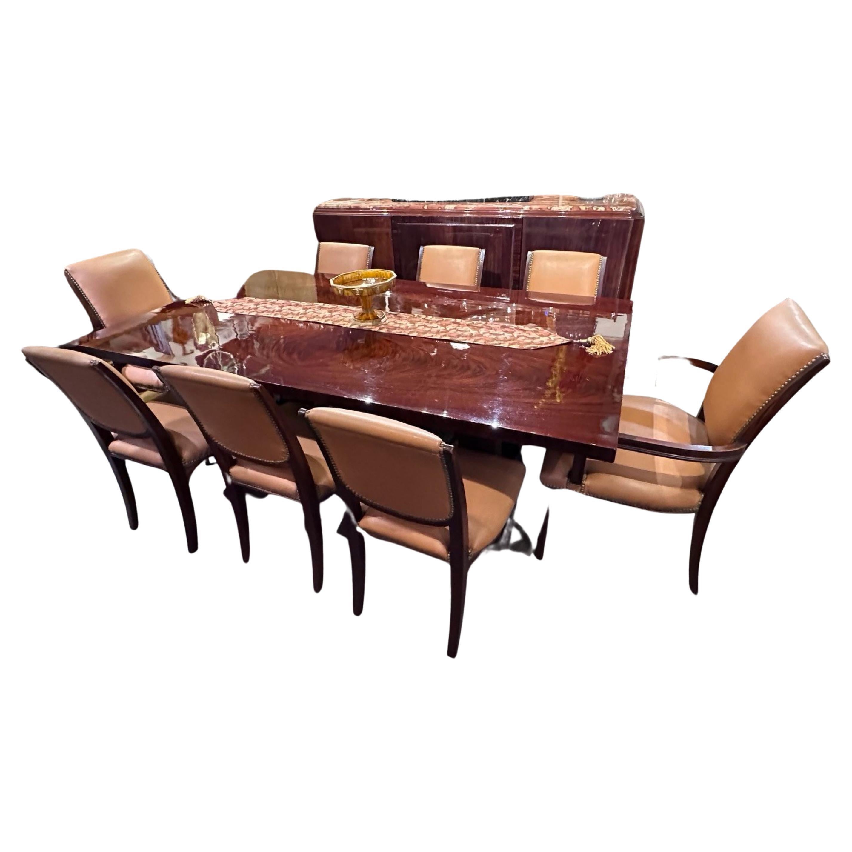 French Art Deco Dining Room Suite 8 Chairs and 3 Matching Side Pieces en vente