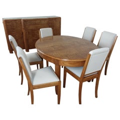 Vintage French Art Deco Dining Suite in Satinwood and Burr Elm by Léon Jallot