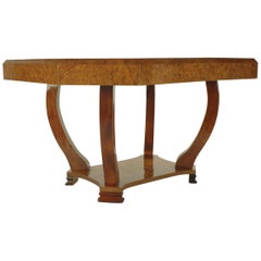 French Art Deco Dining Table in Amboina Wood Veneer, Octagonal Shape, Restored