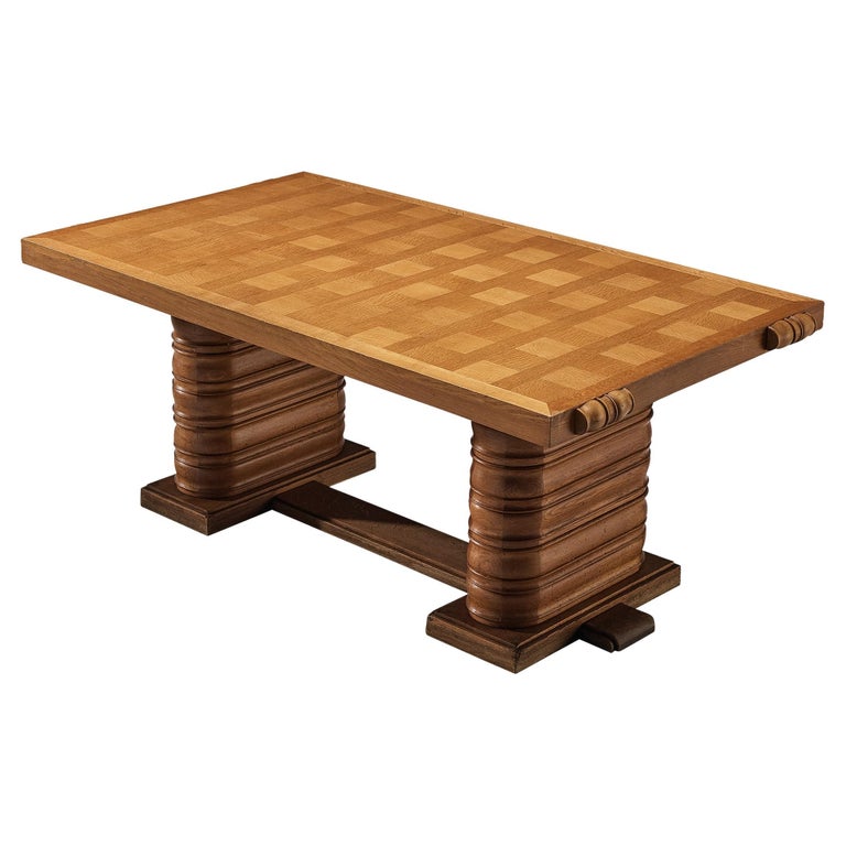 French Art Deco Dining Table in Solid Oak For Sale at 1stDibs