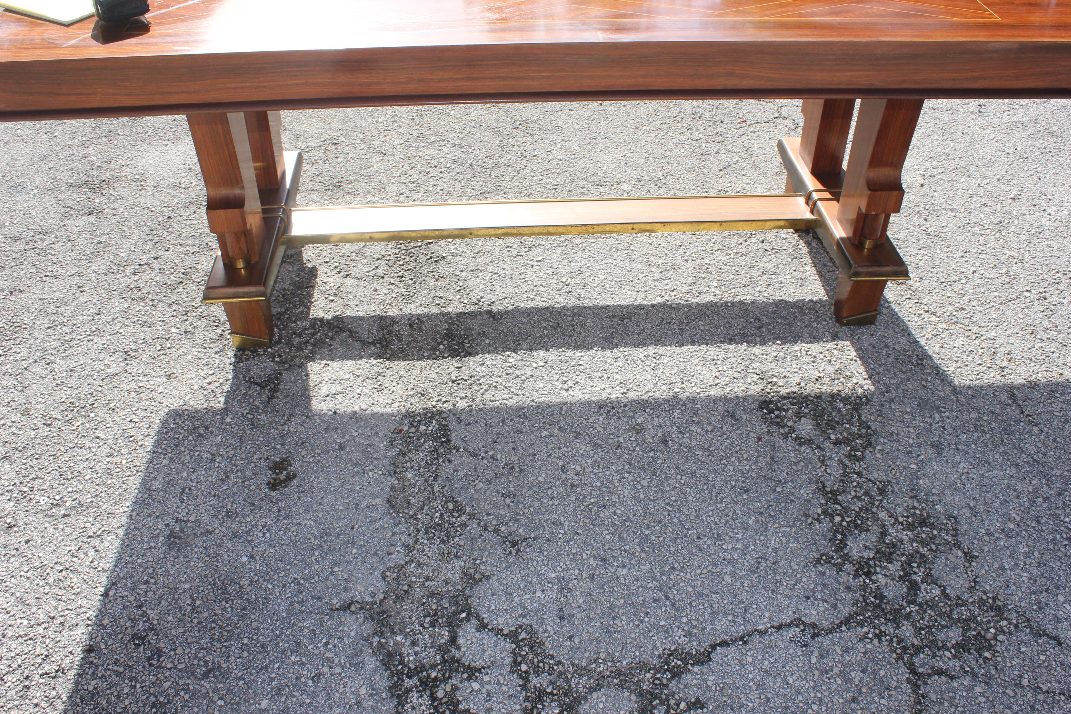 French Art Deco Dining Table with Diamond Marquetry by Jules Leleu Style 8
