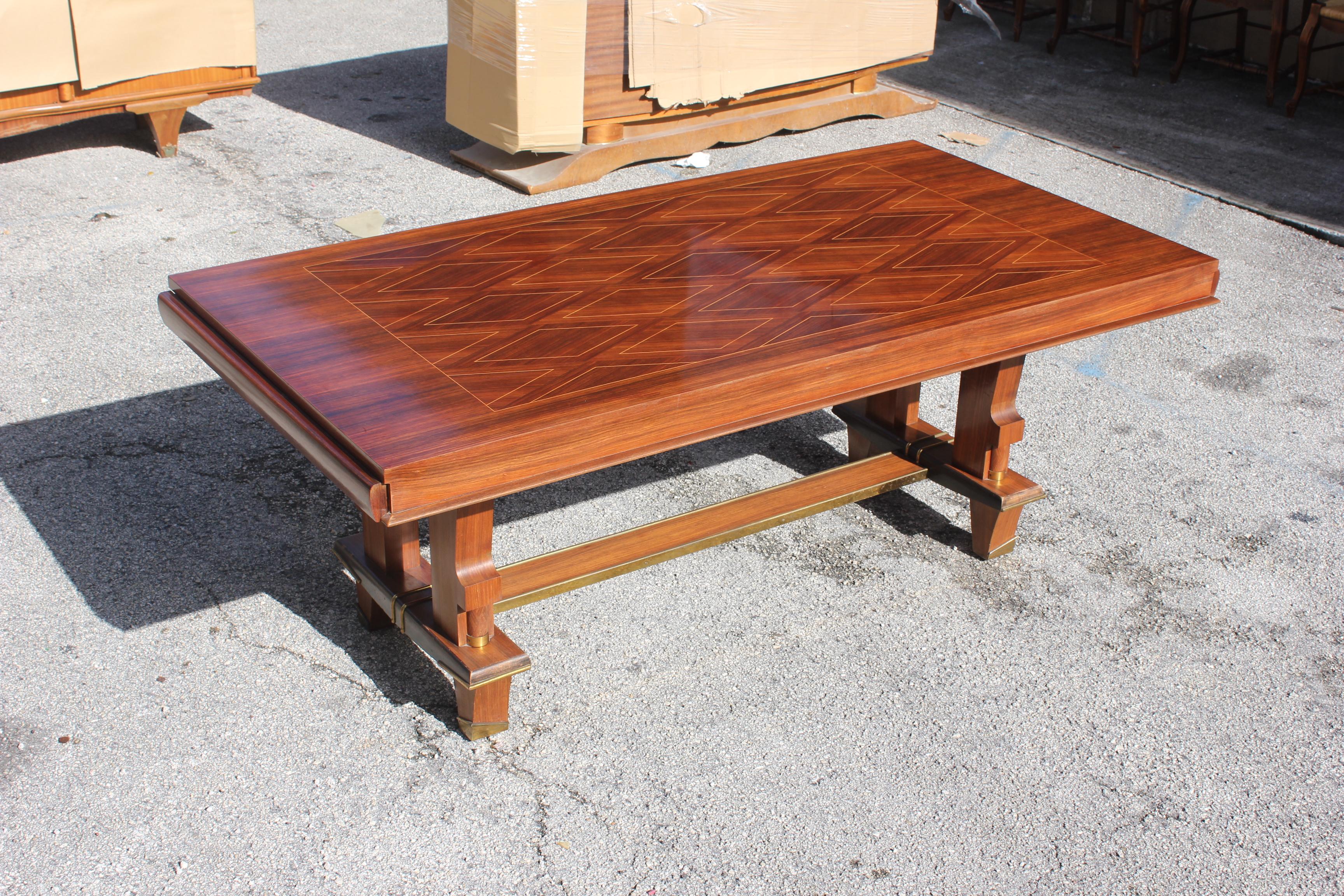 Mid-20th Century French Art Deco Dining Table with Diamond Marquetry by Jules Leleu Style