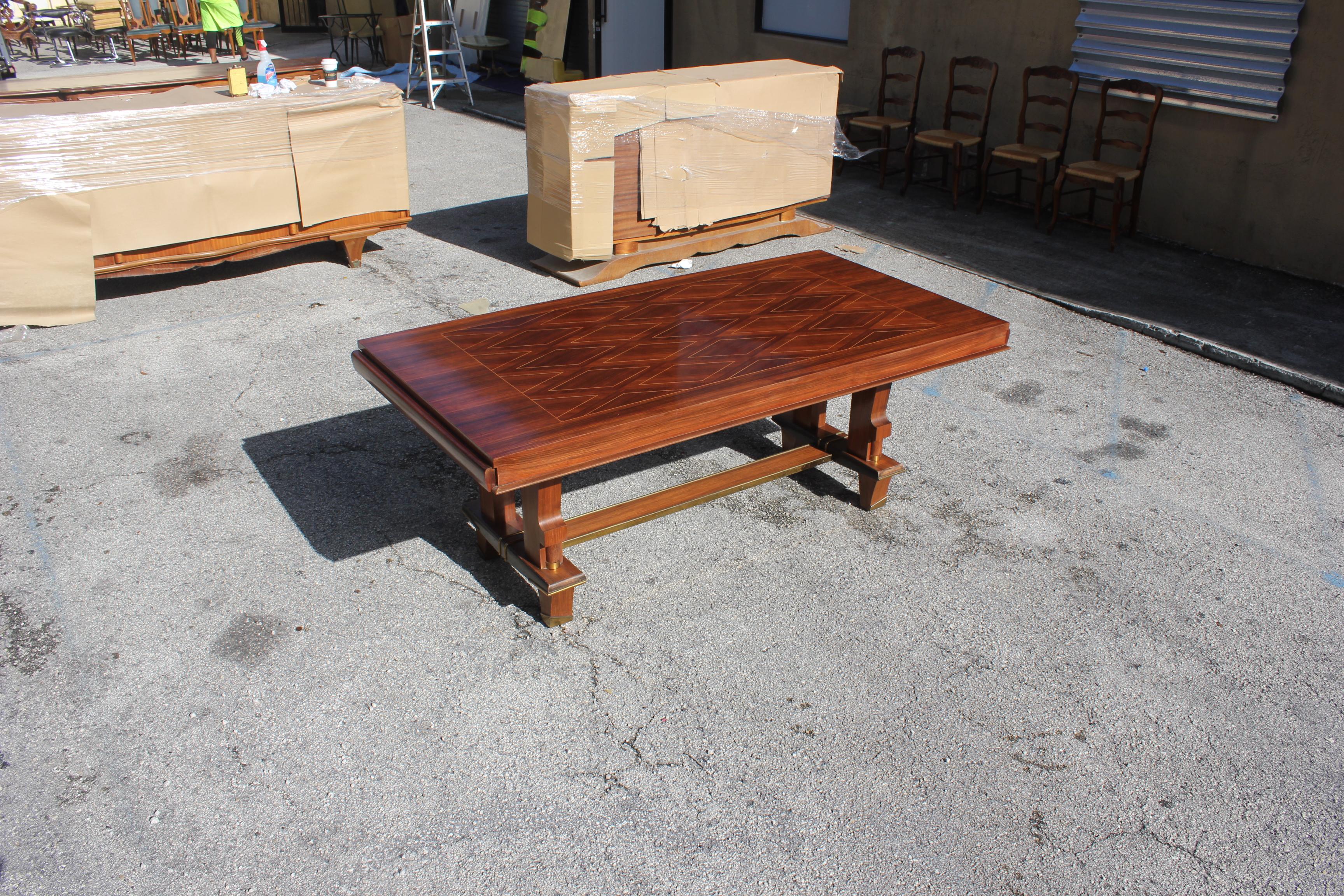 Bronze French Art Deco Dining Table with Diamond Marquetry by Jules Leleu Style
