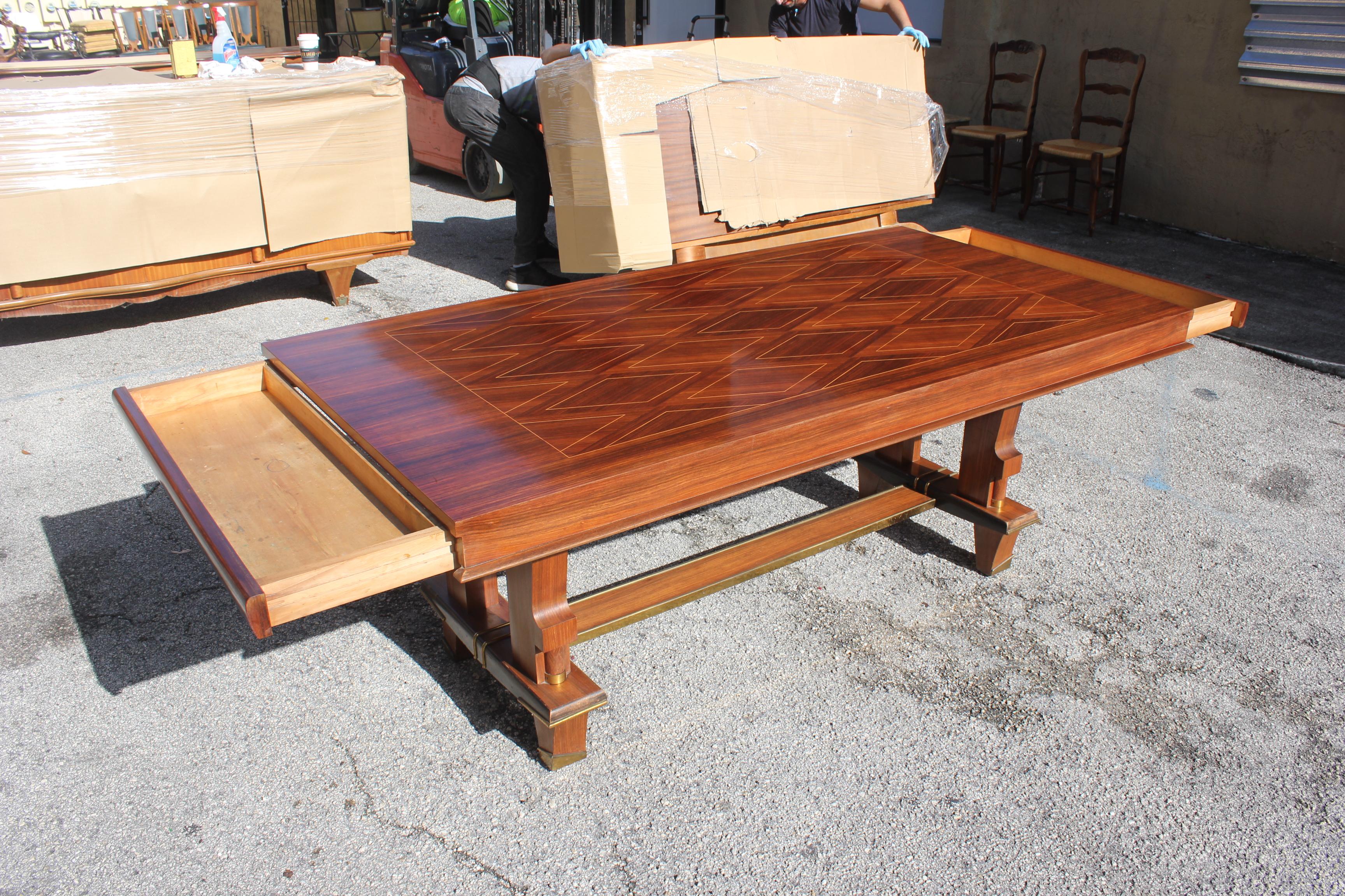 French Art Deco Dining Table with Diamond Marquetry by Jules Leleu Style 2