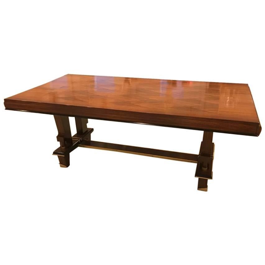French Art Deco Dining Table with Diamond Marquetry For Sale