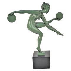 Vintage French Art Deco Disc Dancer by Alexandre-Joseph Derenne for Max Le Verrier