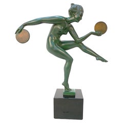French Art Deco Disc Dancer by Alexandre-Joseph Derenne for Max Le Verrier