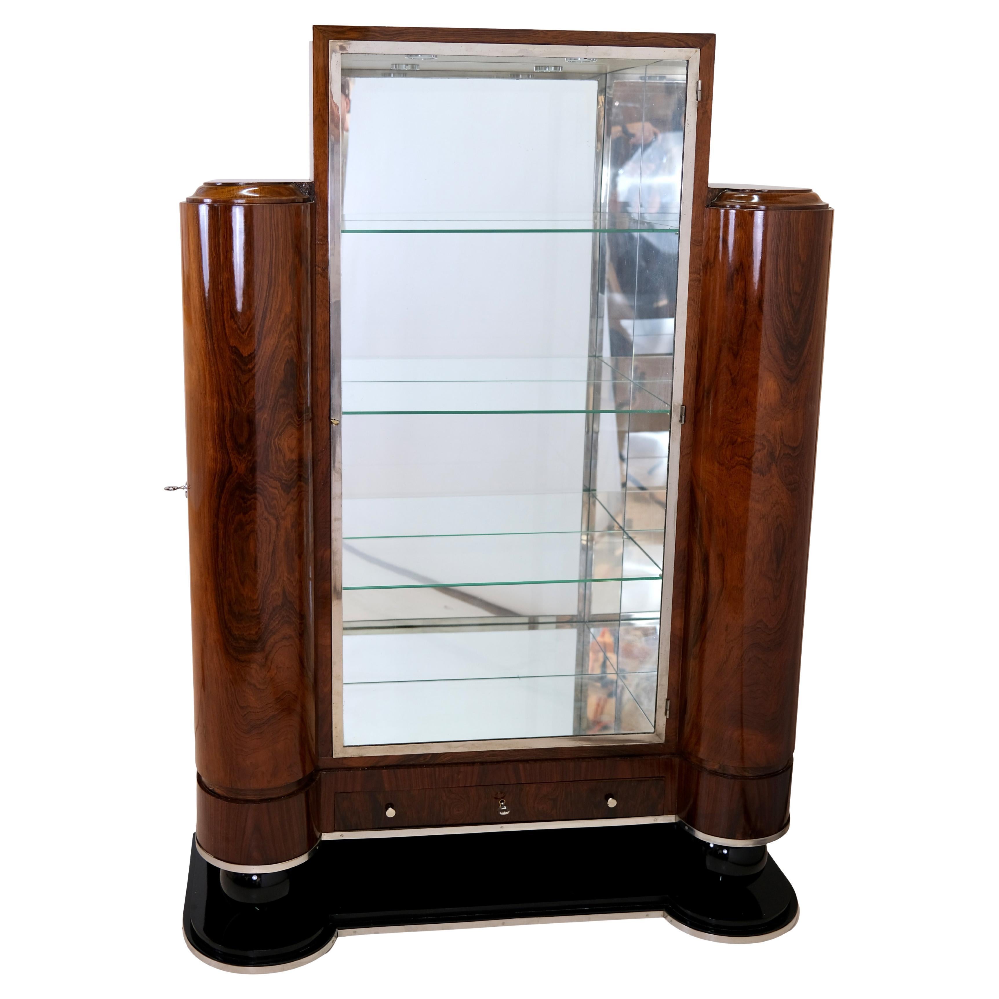 French Art Deco Display Case with Columnar Side Compartments  For Sale