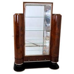 Vintage French Art Deco Display Case with Columnar Side Compartments 