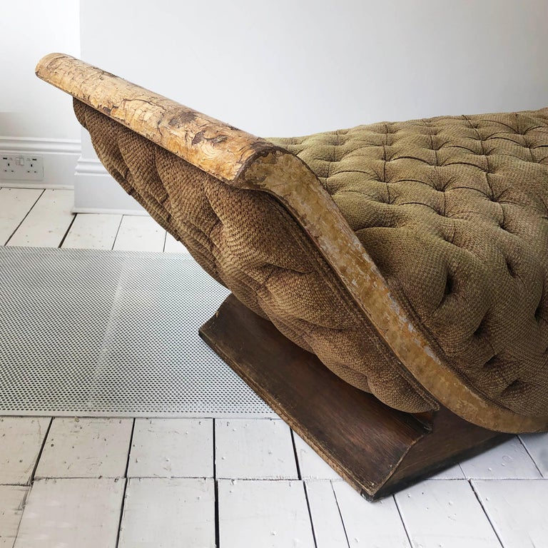 French Art Deco Distressed Gondola Chaise Longue Antique Daybed Vintage