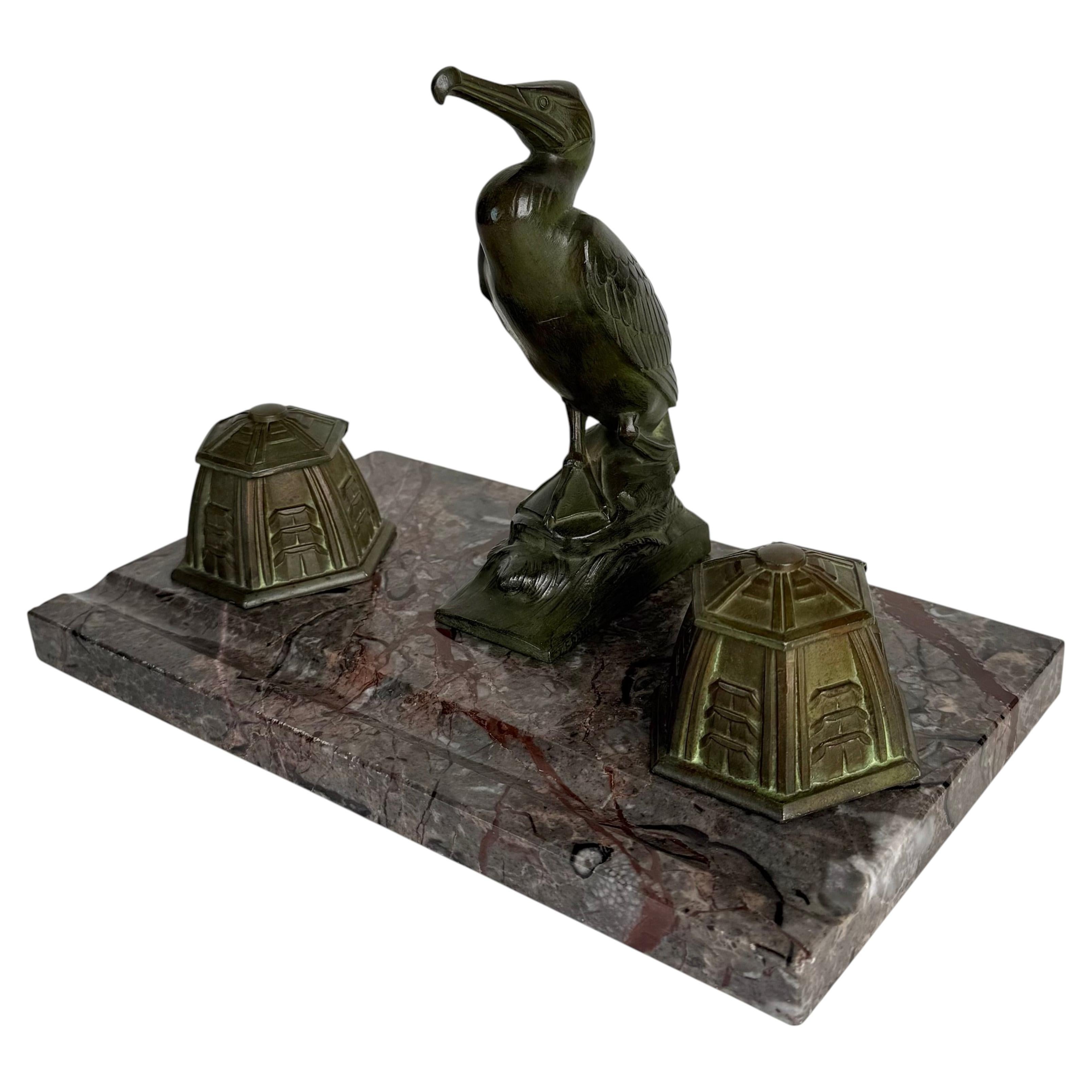 French Art Deco Dodo Bird Inkwell by Maurice Frécourt, 1920s