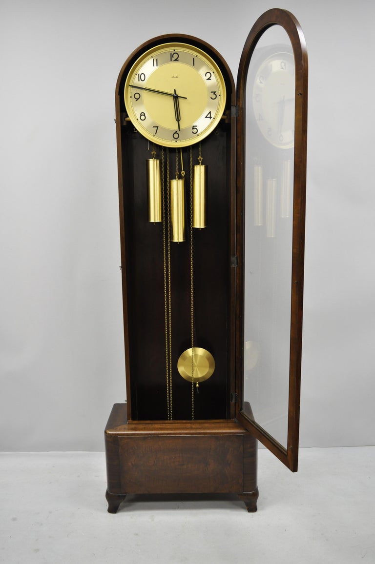 French Art Deco Dome Top Mahogany Grandfather Clock by Mauthe