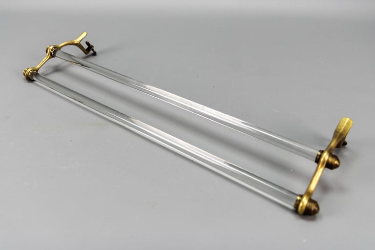 French Art Deco Double Glass Towel Holder with Brass Ends, 1930s For
