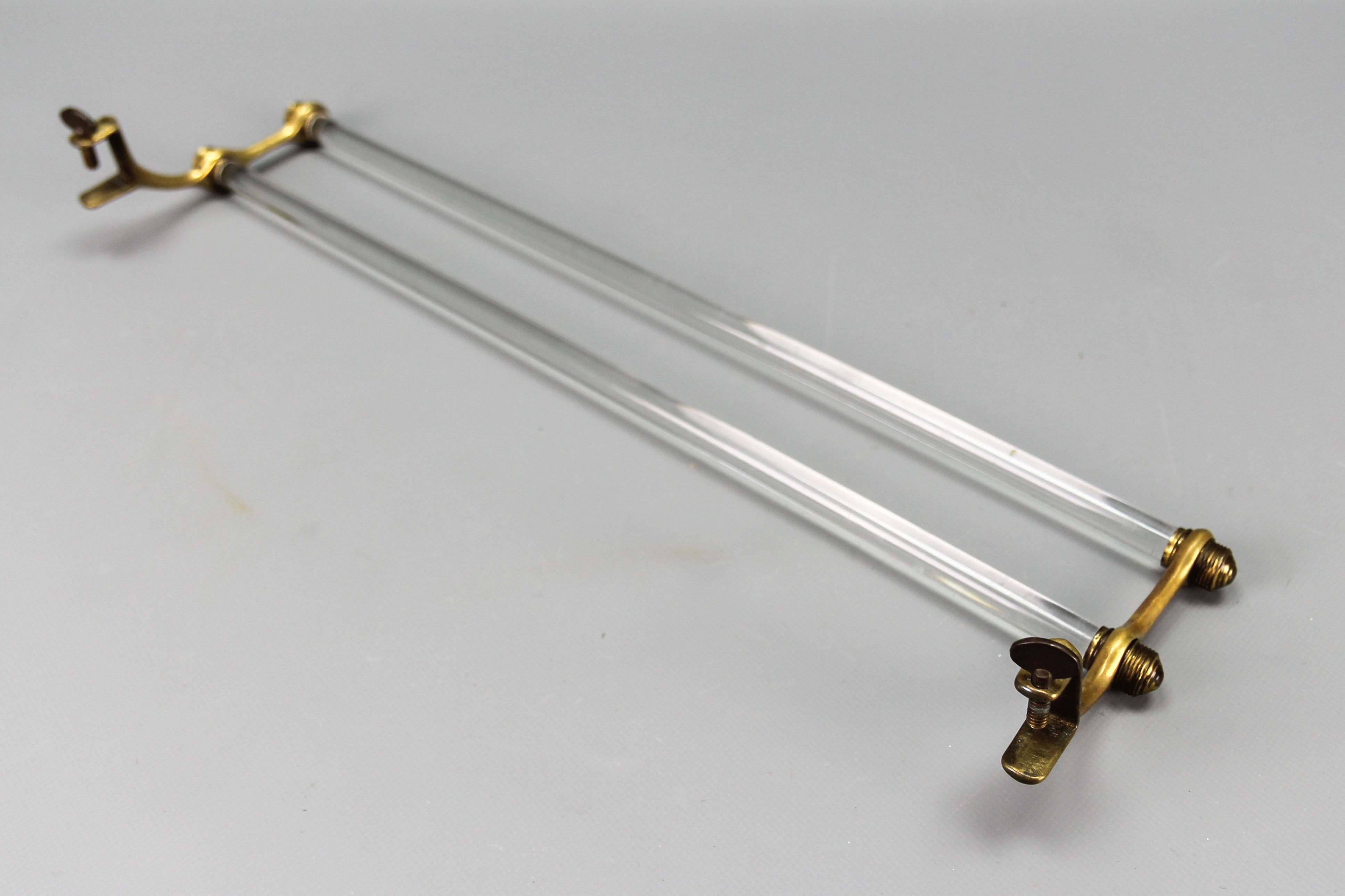French Art Deco Double Glass Towel Holder with Brass Ends, 1930s For Sale 7