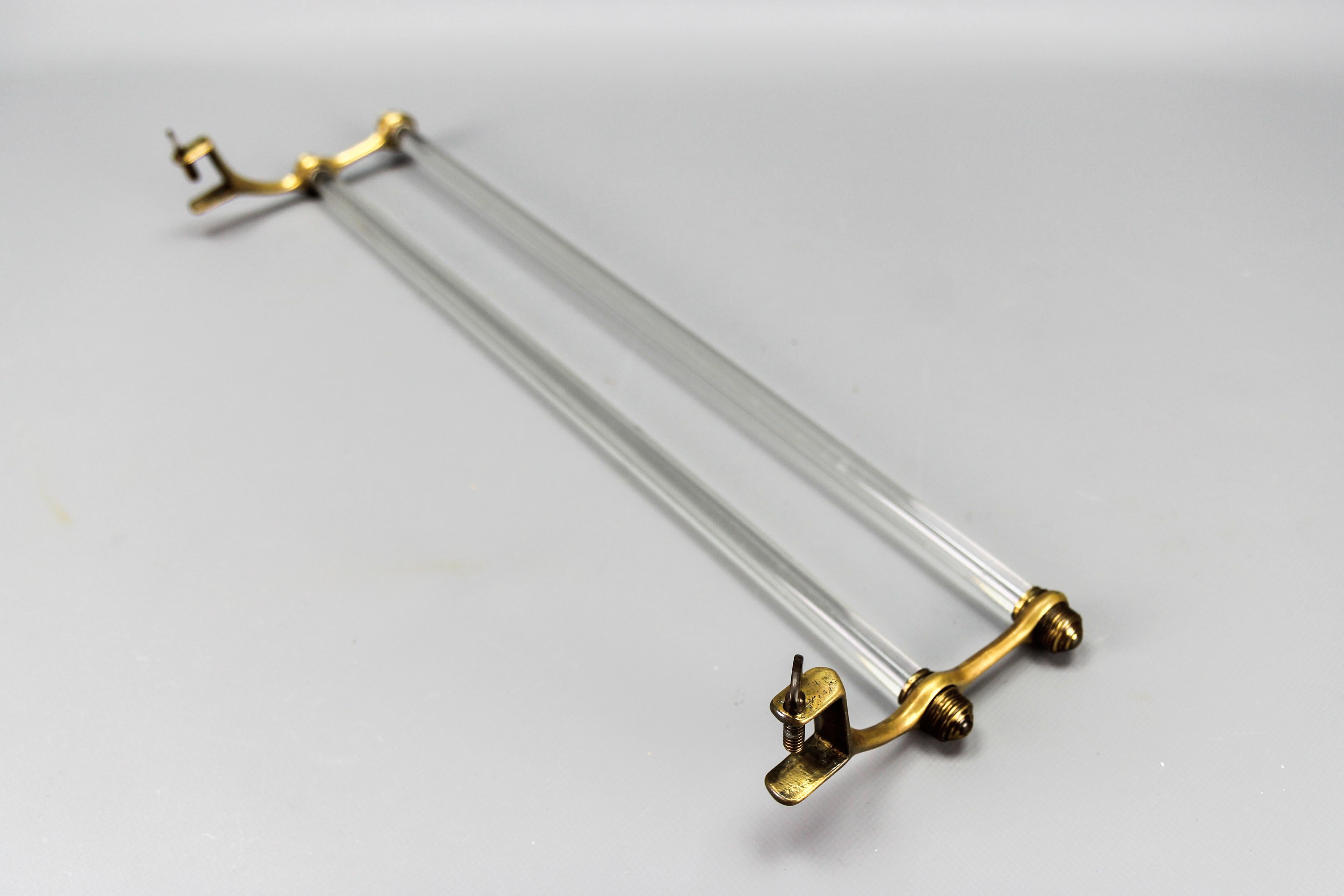 French Art Deco Double Glass Towel Holder with Brass Ends, 1930s For Sale 8