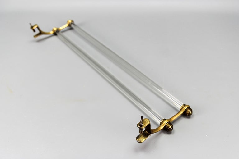 French Art Deco Double Glass Towel Holder with Brass Ends, 1930s For