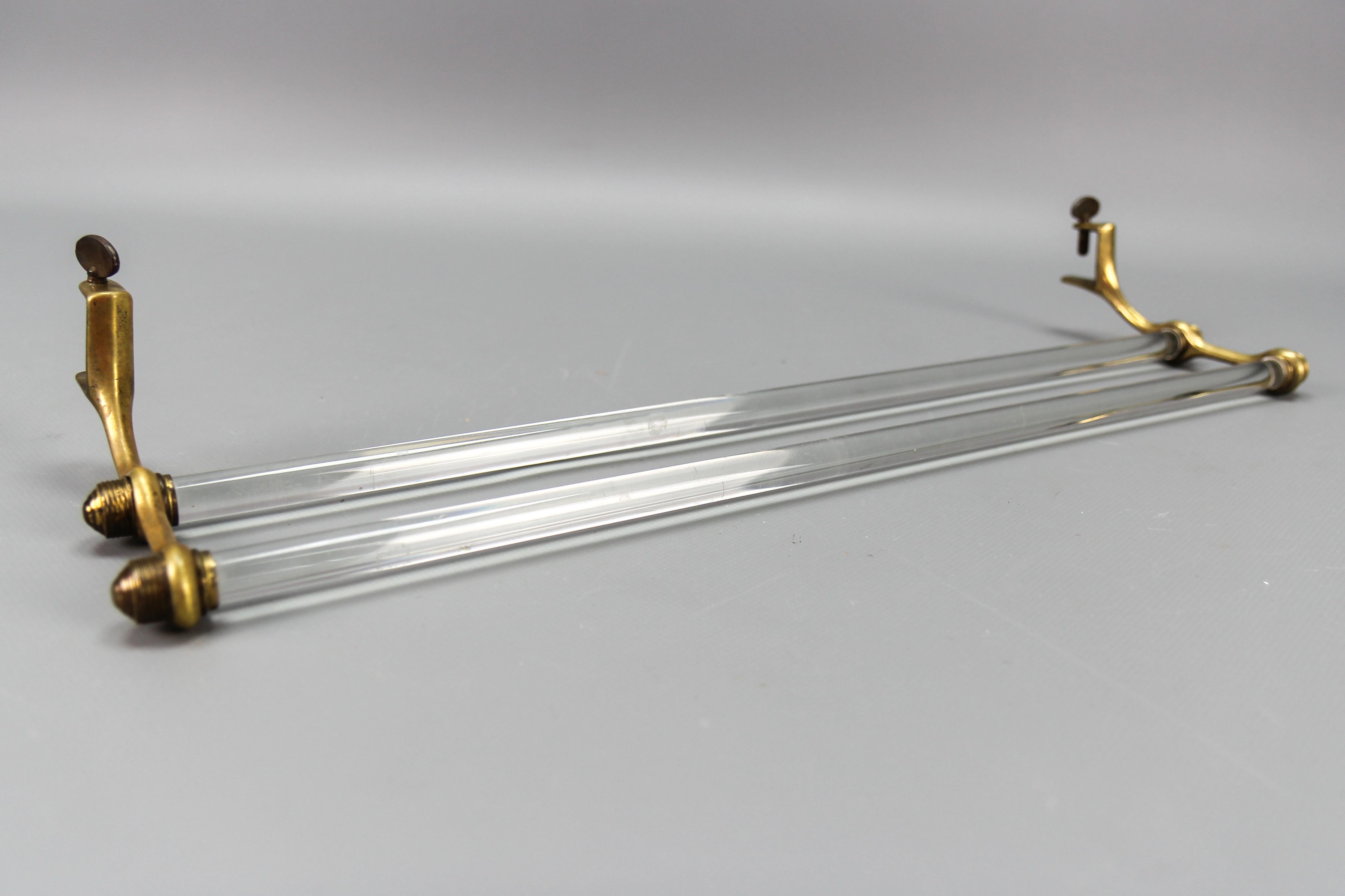 French Art Deco Double Glass Towel Holder with Brass Ends, 1930s For Sale 9