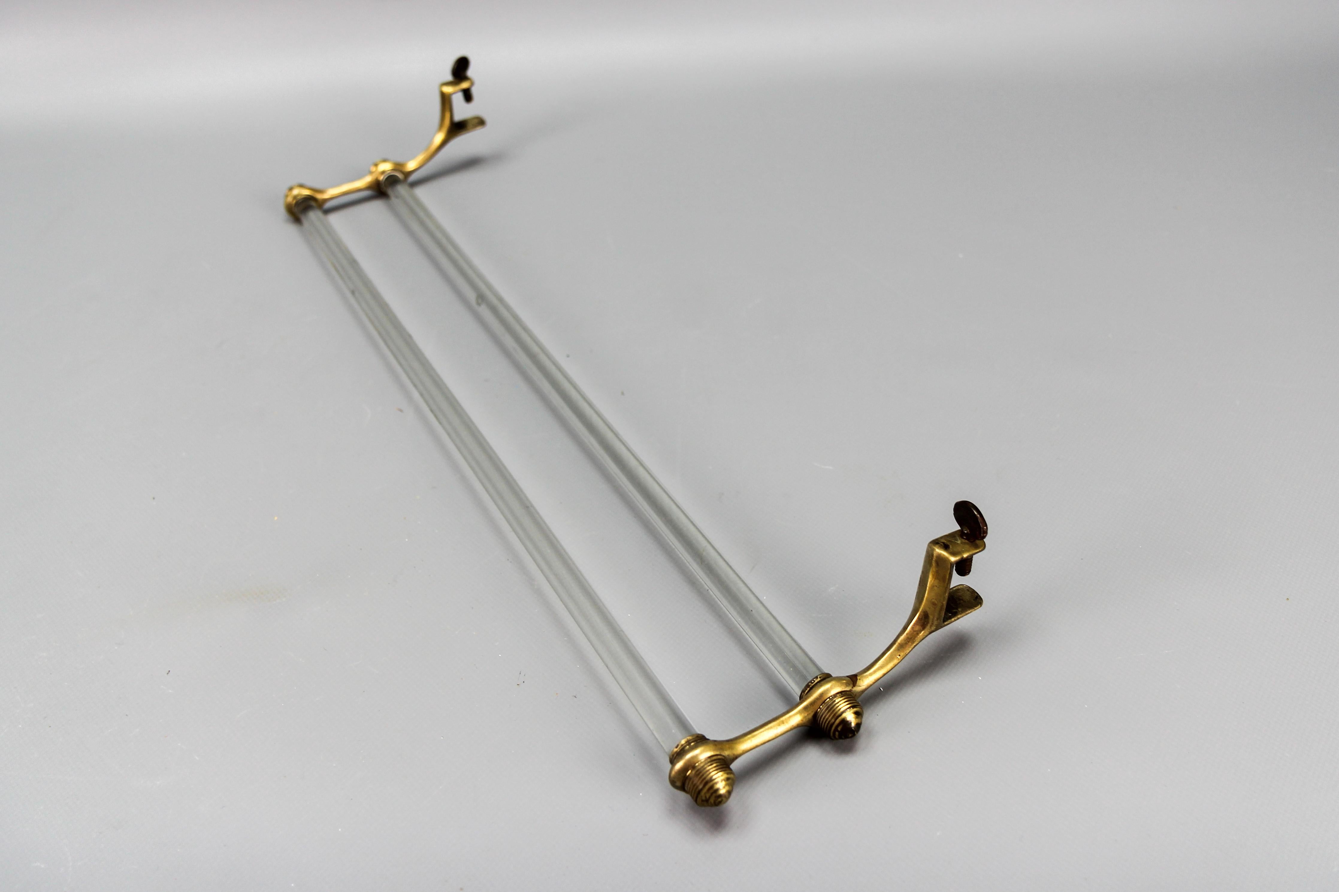French Art Deco Double Glass Towel Holder with Brass Ends, 1930s For Sale 10