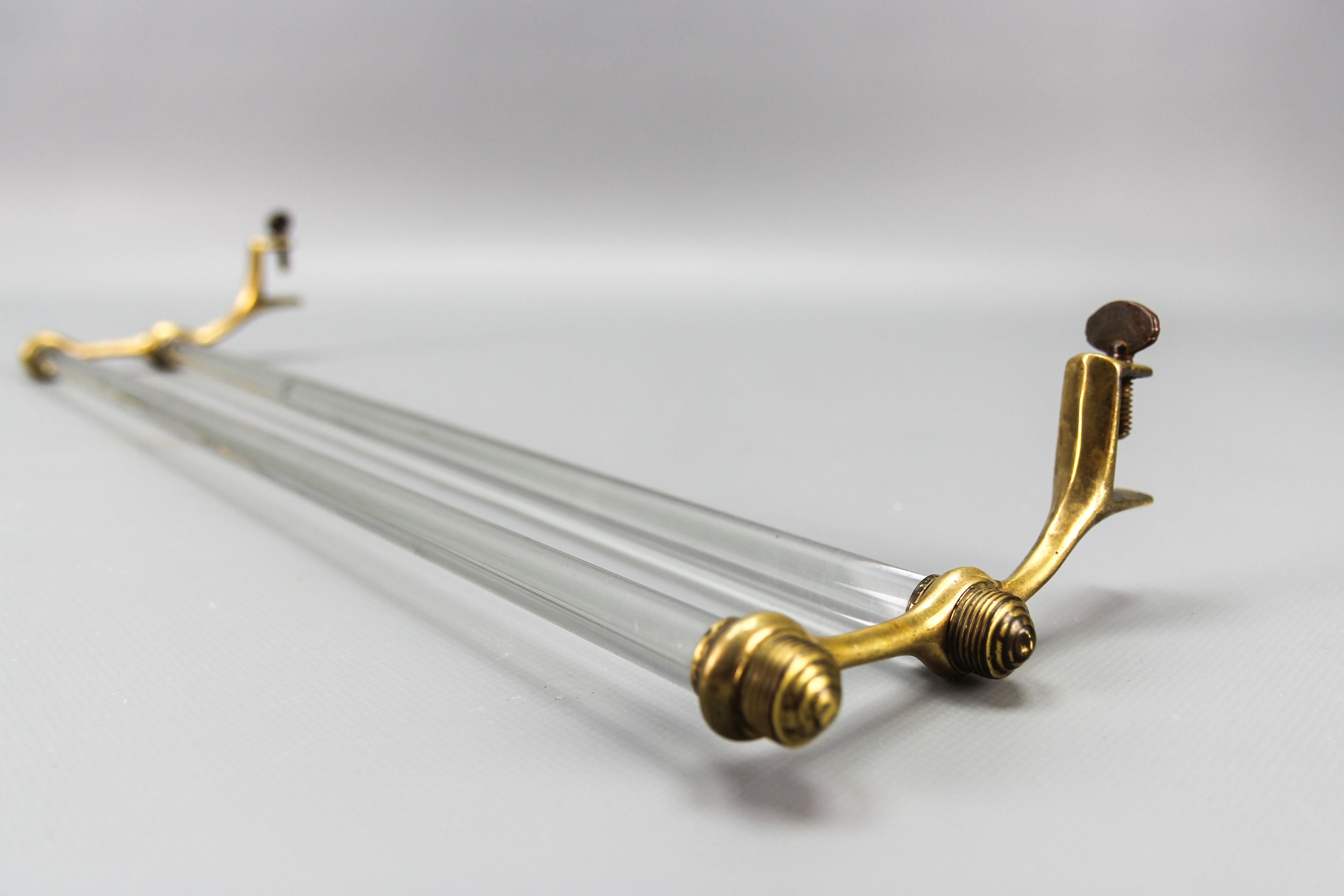 French Art Deco Double Glass Towel Holder with Brass Ends, 1930s For Sale 11
