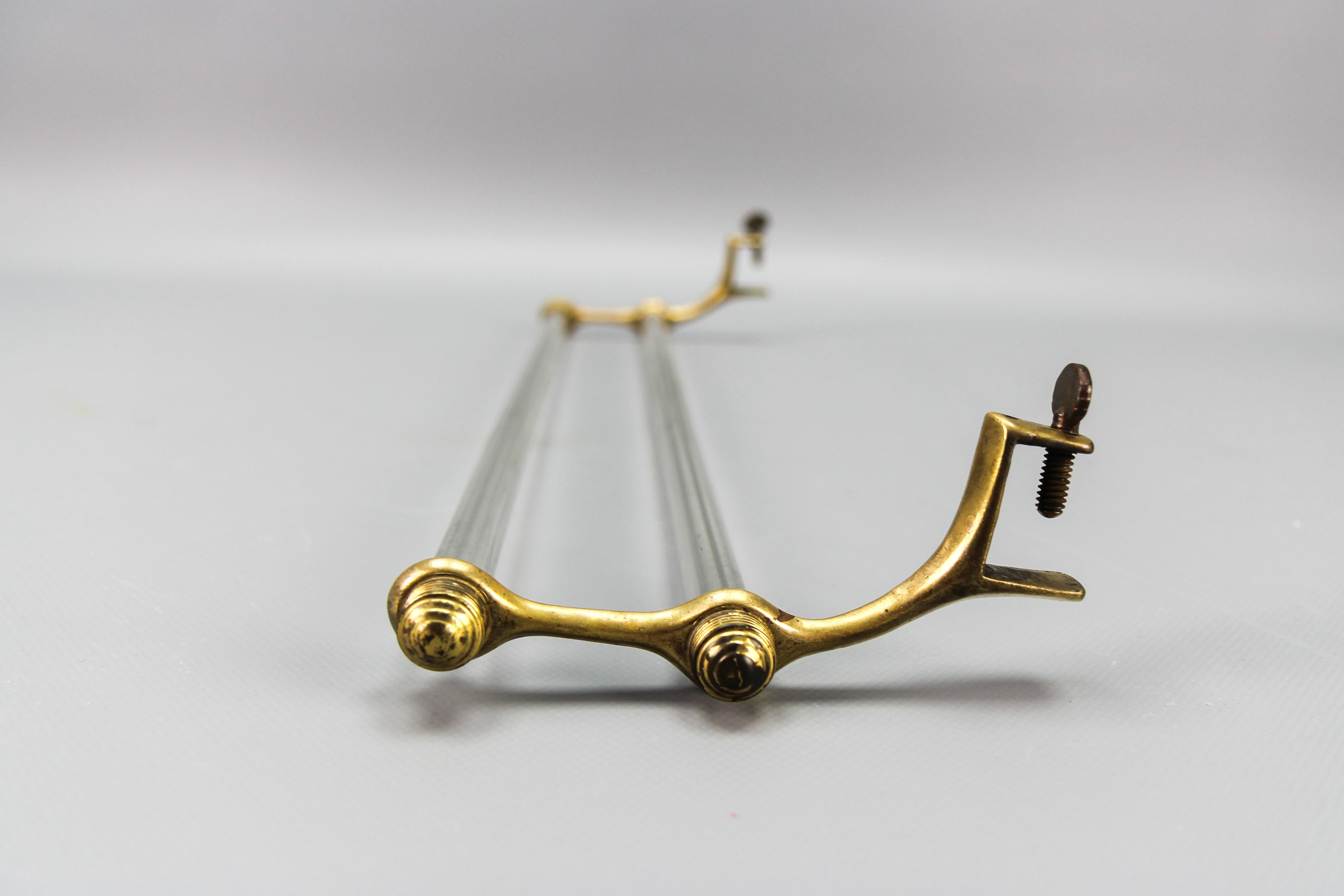 French Art Deco Double Glass Towel Holder with Brass Ends, 1930s For Sale 12