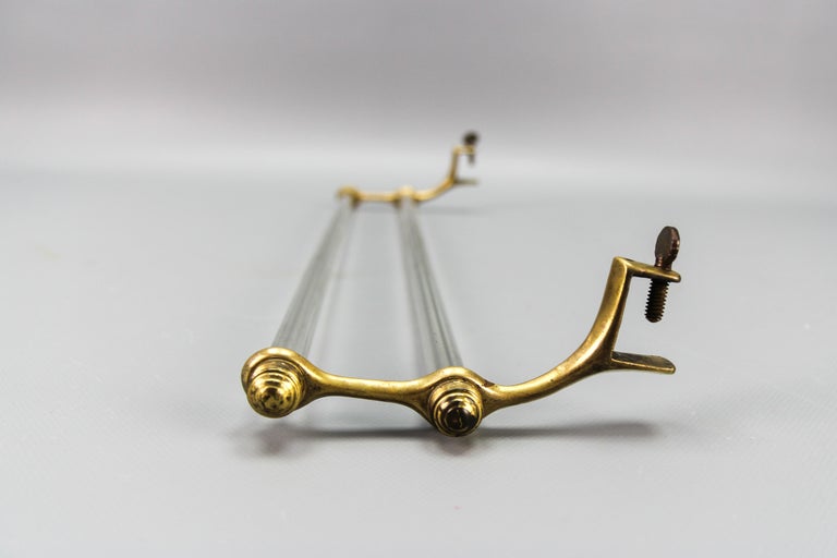 French Art Deco Double Glass Towel Holder with Brass Ends, 1930s For