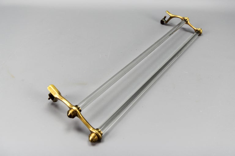 French Art Deco Double Glass Towel Holder with Brass Ends, 1930s For