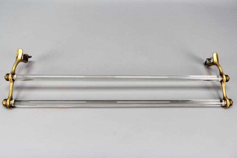 French Art Deco Double Glass Towel Holder with Brass Ends, 1930s For