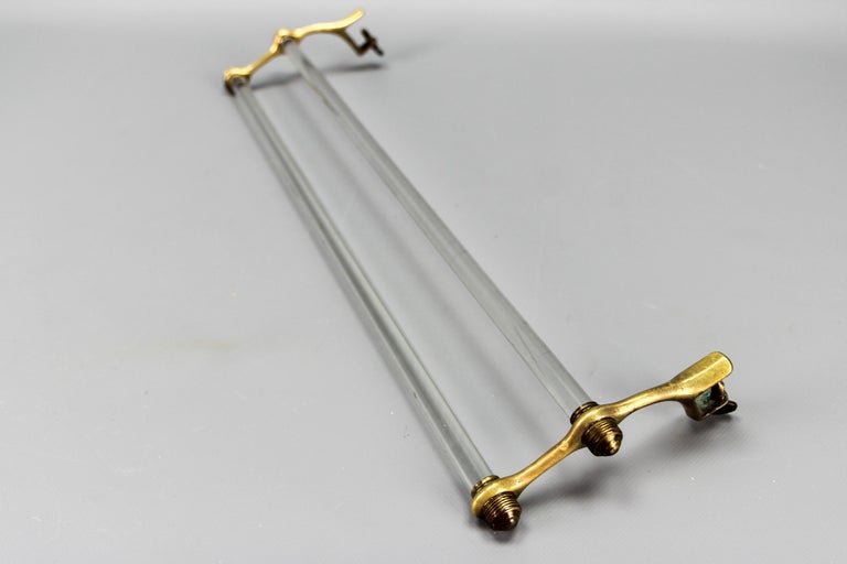 French Art Deco Double Glass Towel Holder with Brass Ends, 1930s For