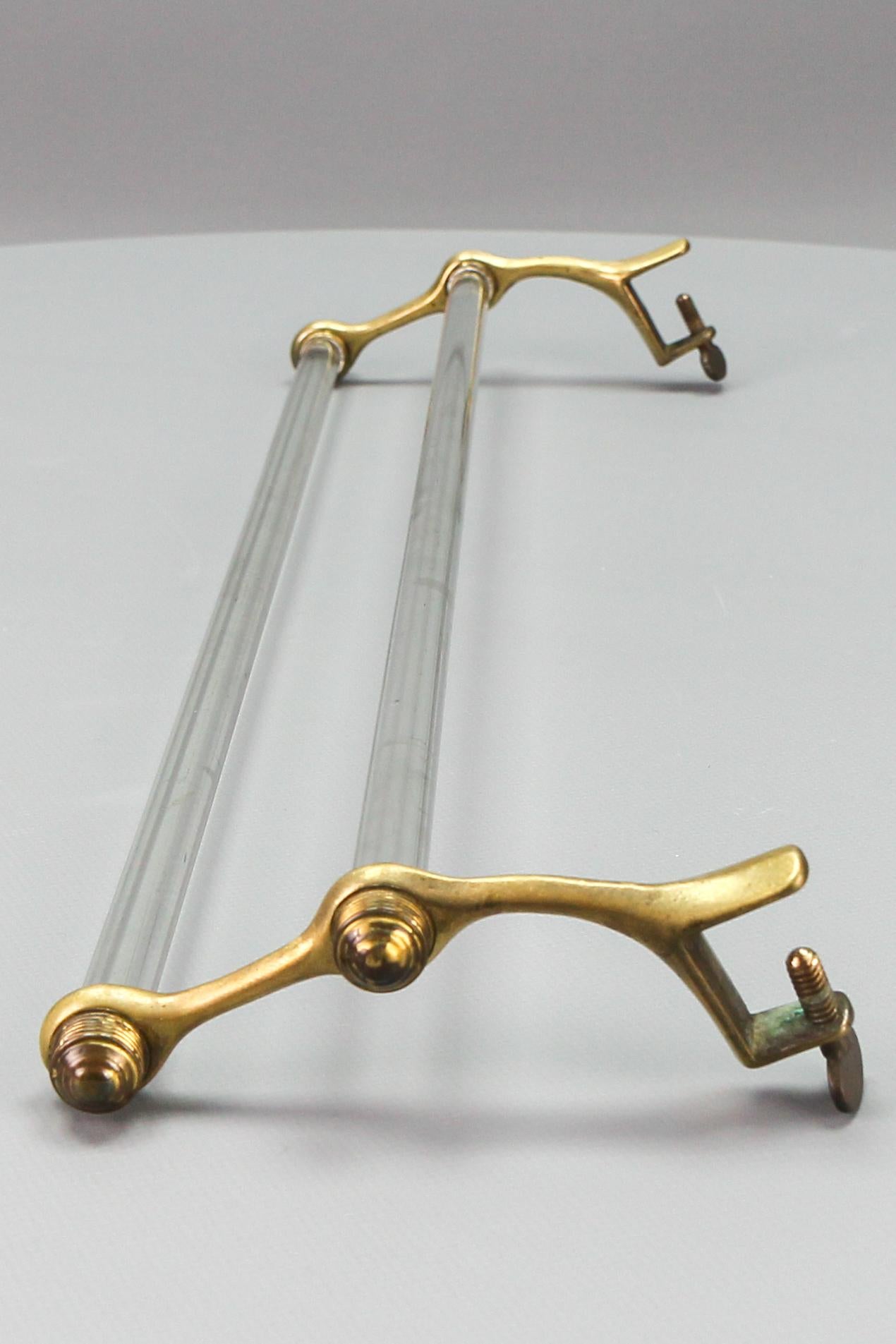 French Art Deco Double Glass Towel Holder with Brass Ends, 1930s For Sale 2