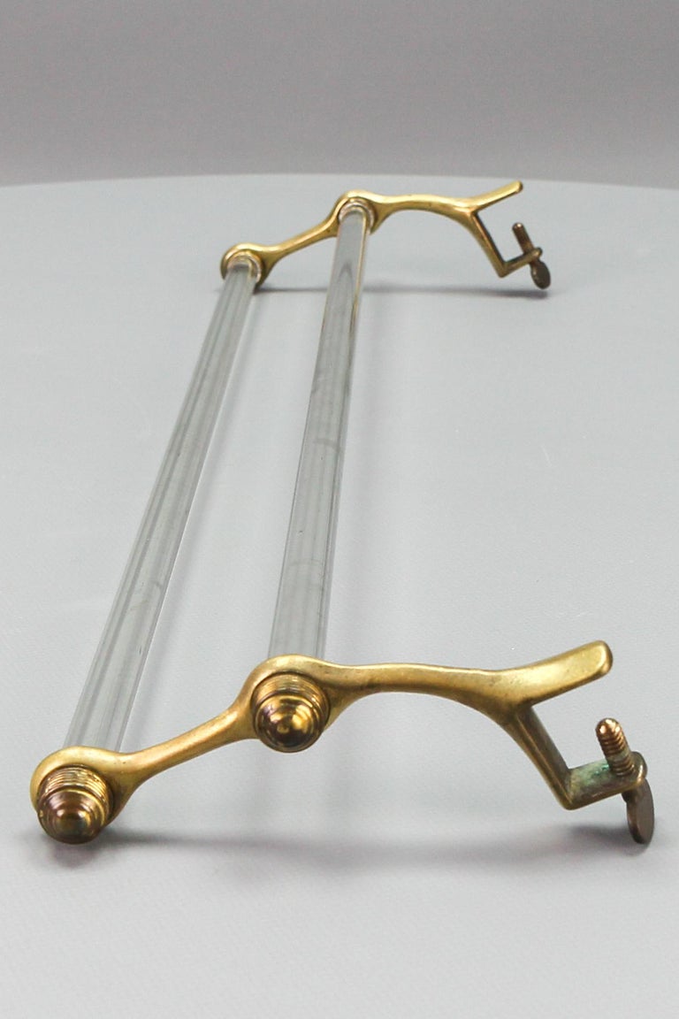 French Art Deco Double Glass Towel Holder with Brass Ends, 1930s For