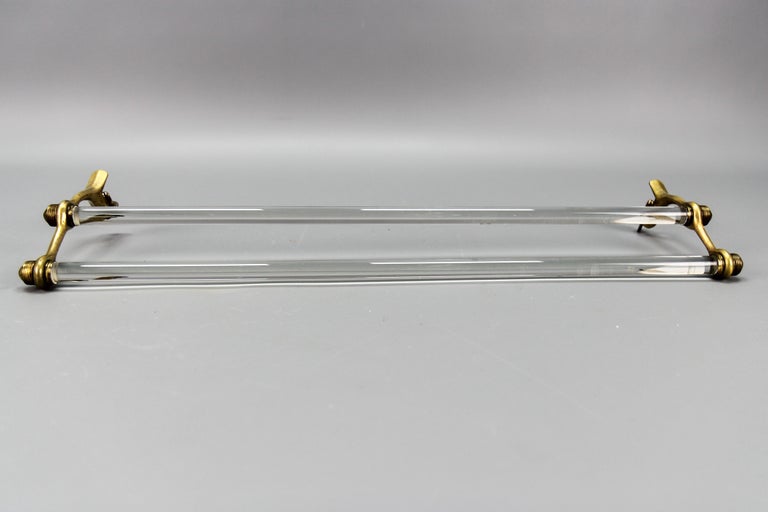 French Art Deco Double Glass Towel Holder with Brass Ends, 1930s For