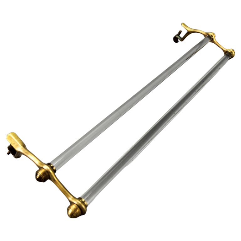 French Art Deco Double Glass Towel Holder with Brass Ends, 1930s For