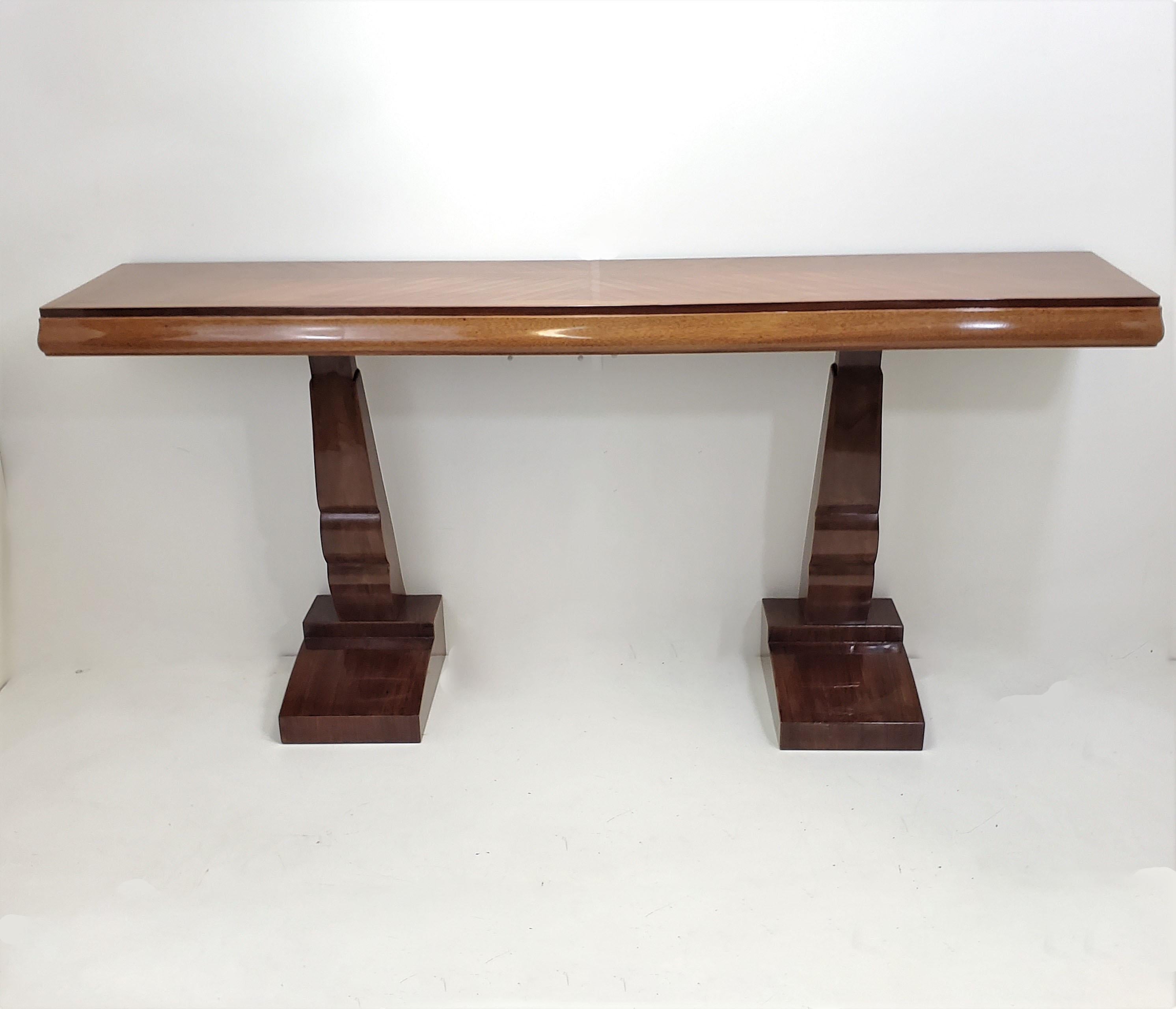 French Art Deco Double Legged Inlaid Rectangular Console in Palisander 14