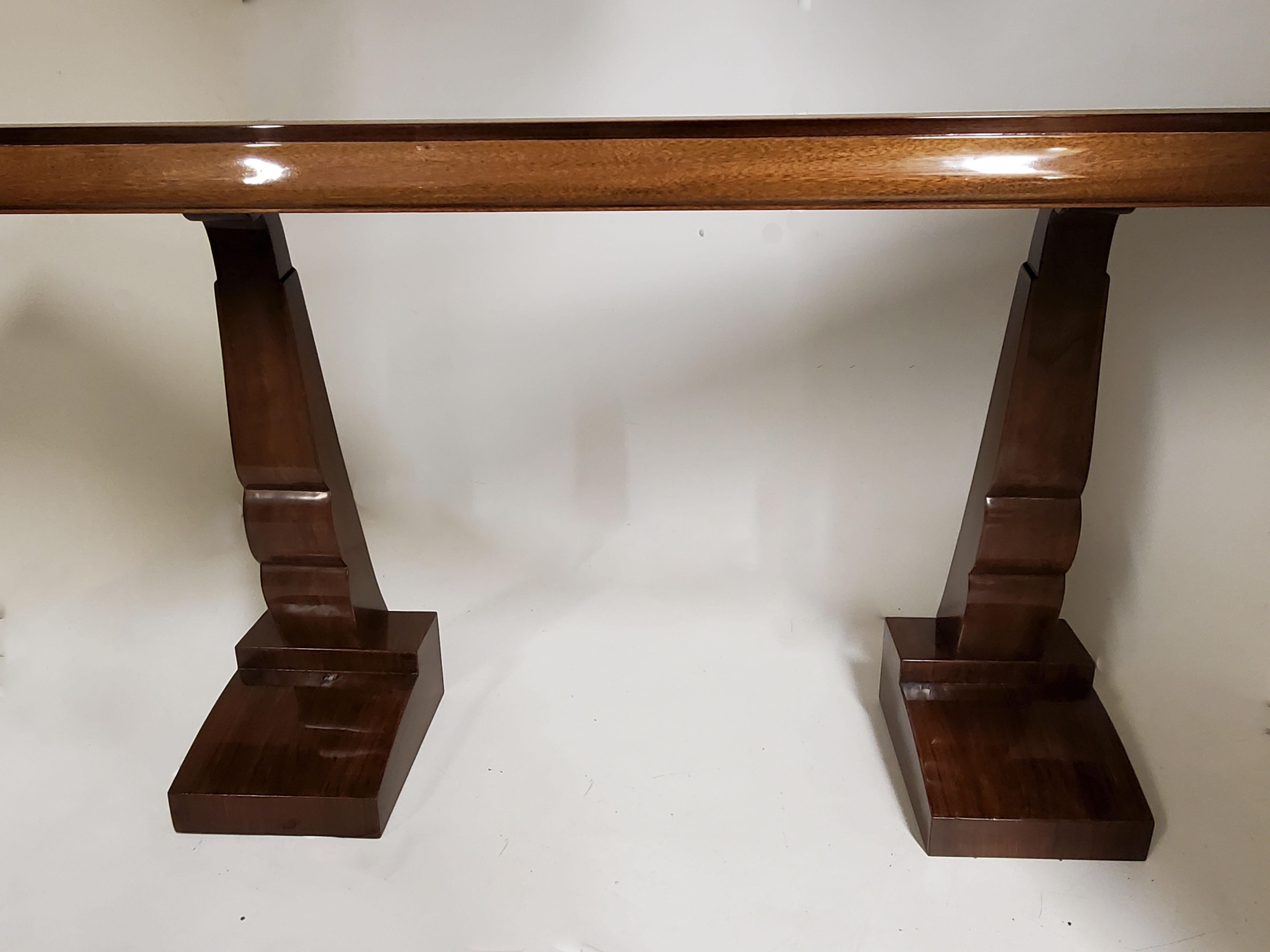 French Art Deco Double Legged Inlaid Rectangular Console in Palisander 2