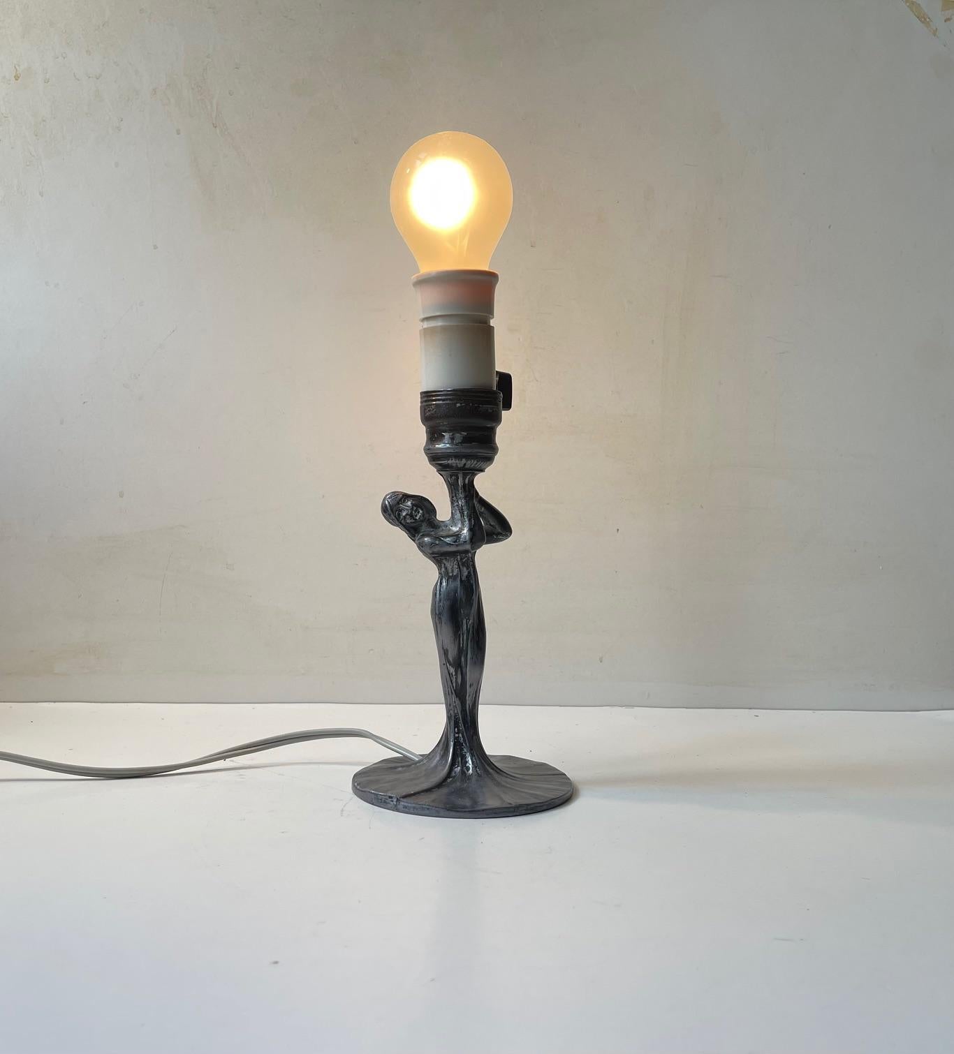 French Art Deco 'Dress' Table Lamp in Pewter, 1930s For Sale 1