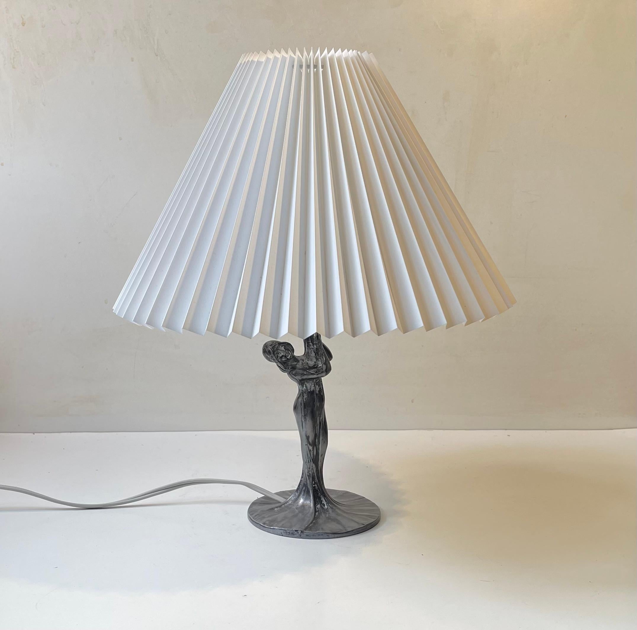 French Art Deco 'Dress' Table Lamp in Pewter, 1930s For Sale 2